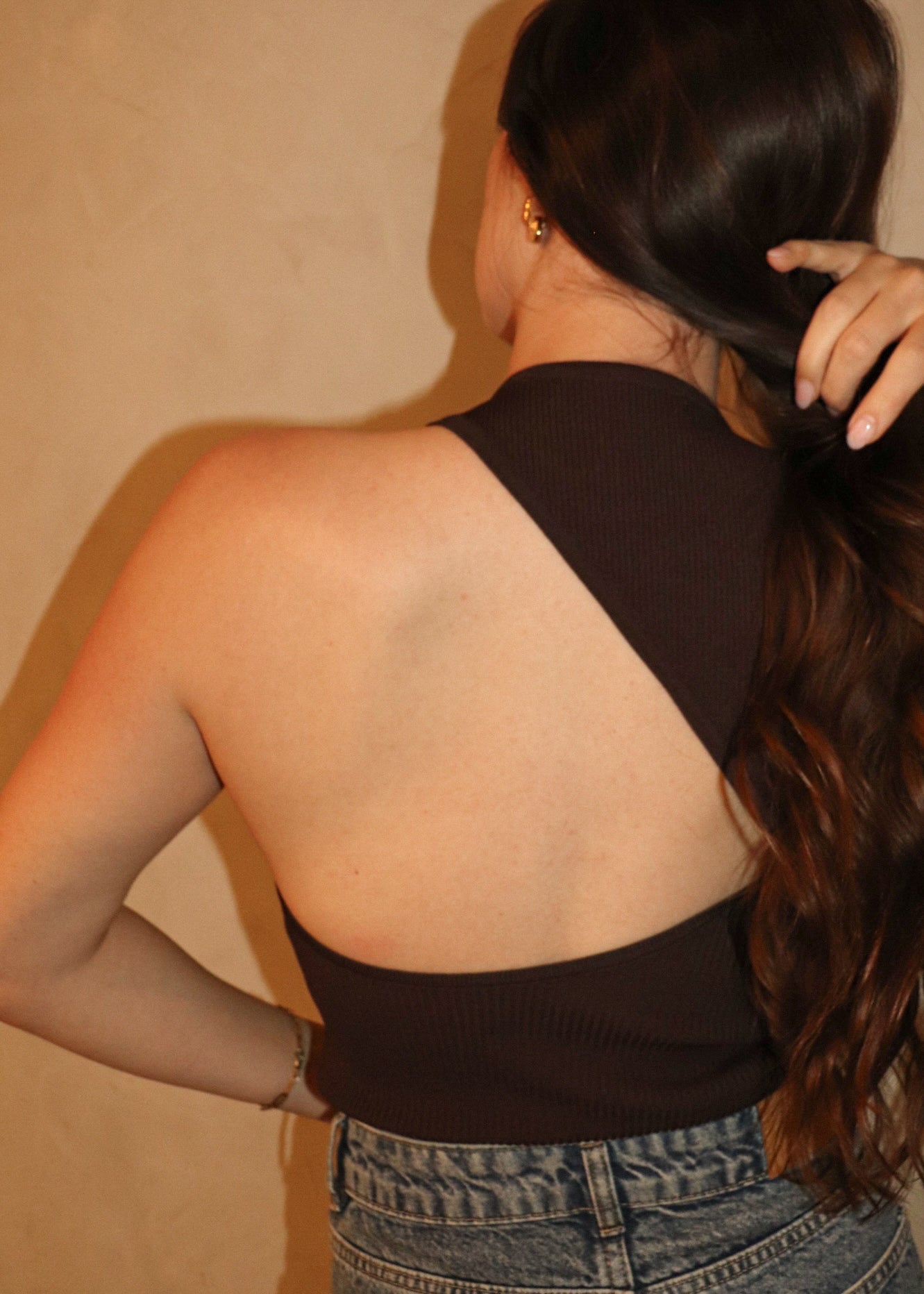 Open Back Ribbed Tank - Coffee Bean
