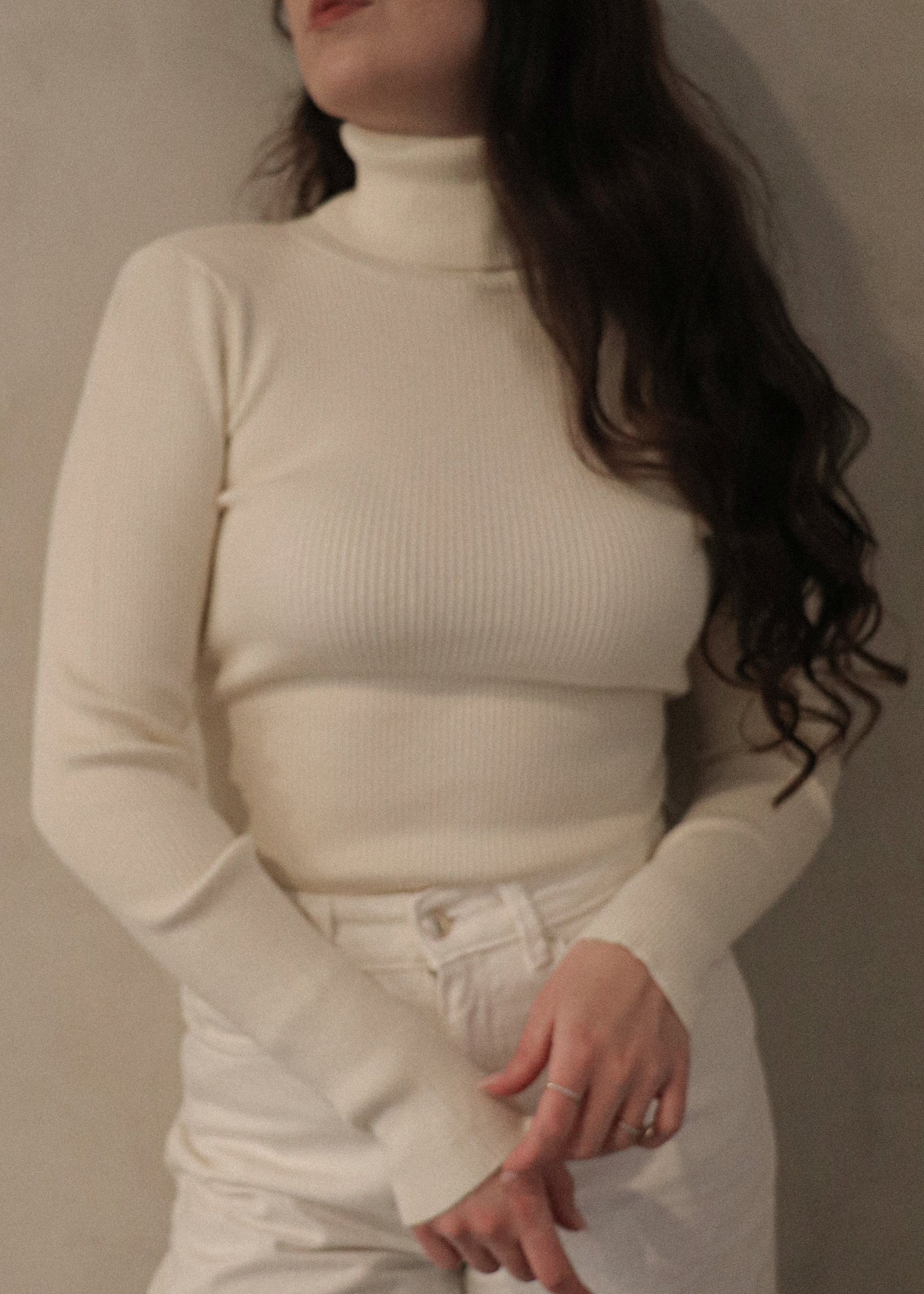 Turtleneck Open Back Bodysuit - Ivory