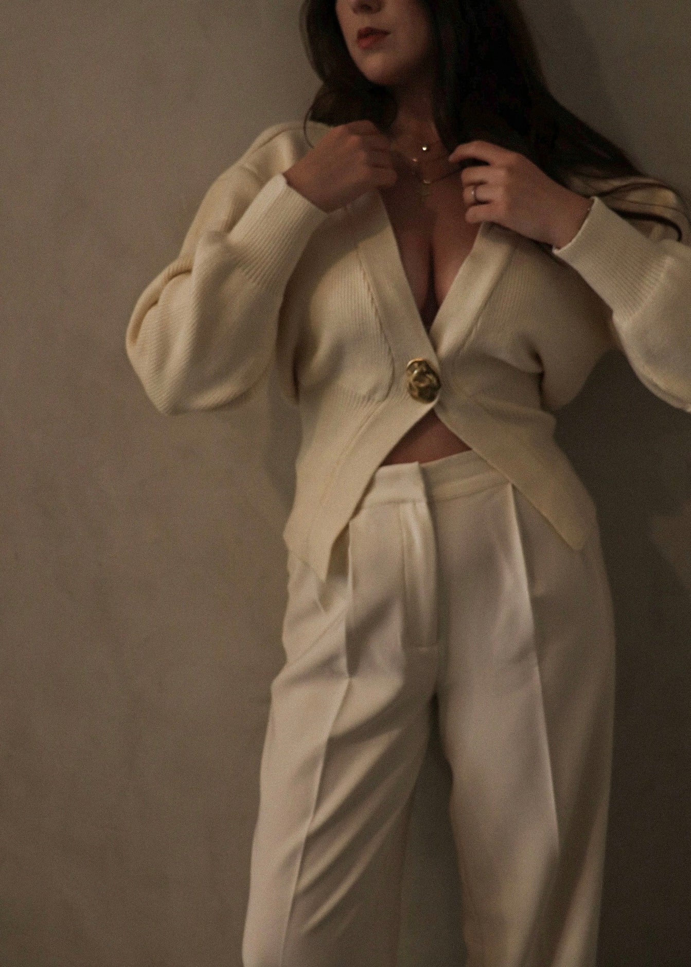 Gold Button Sweater - Cream