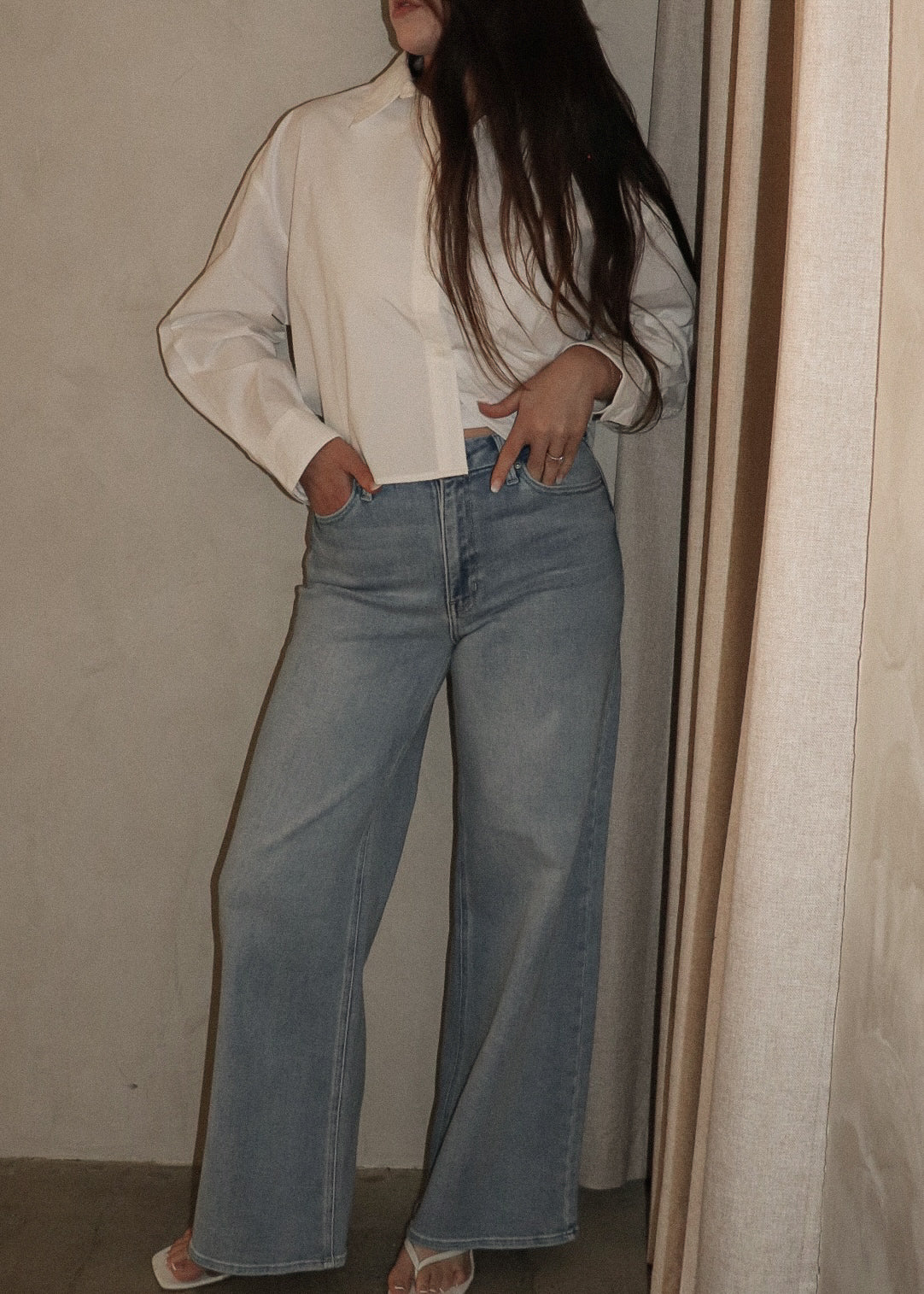 Cropped Button Down - White