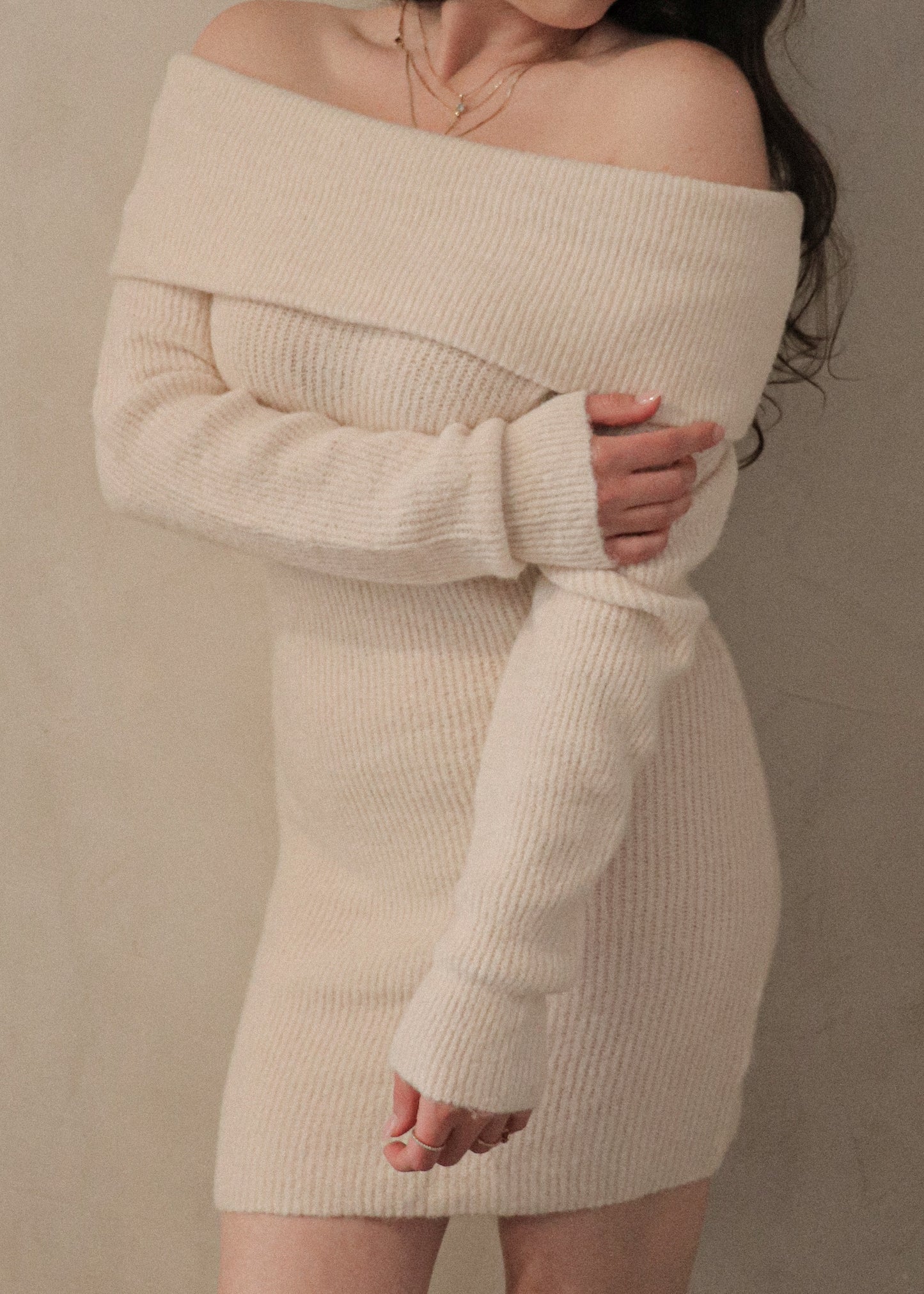 Off Shoulder Knit Mini - Oat