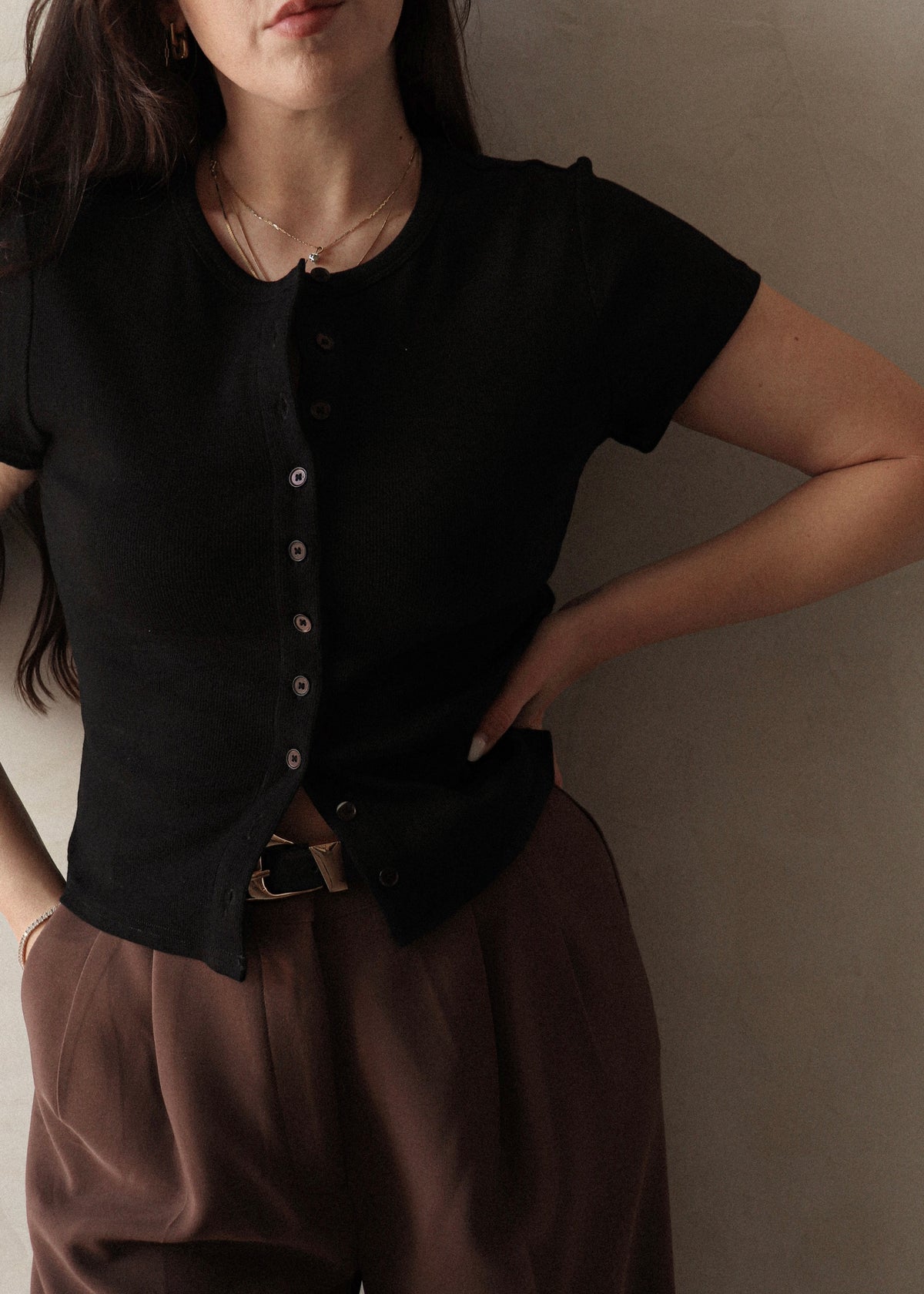 Short Sleeve Button Up - Black