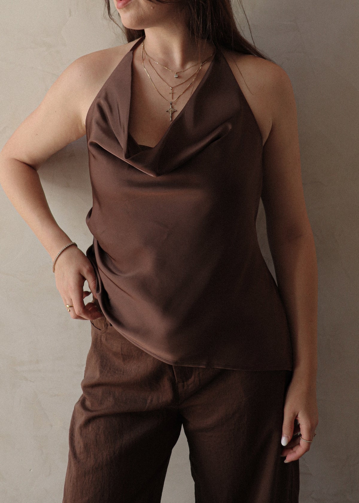 Asymmetrical Halter - Coffee