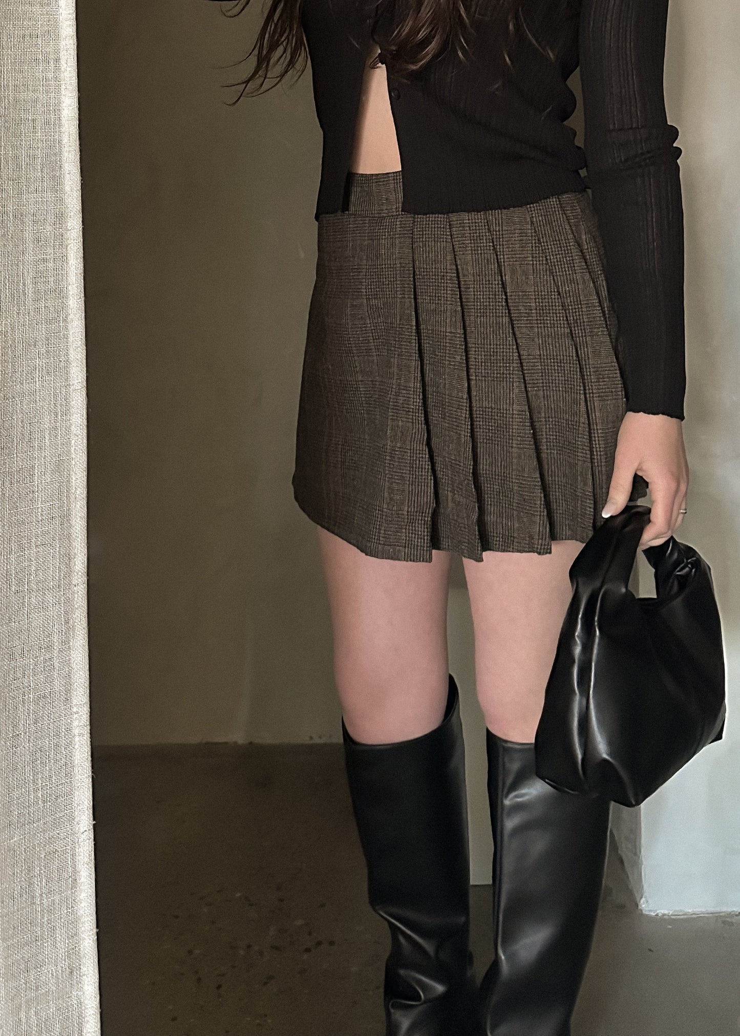 Plaid Mini Skort - Dark Mocha