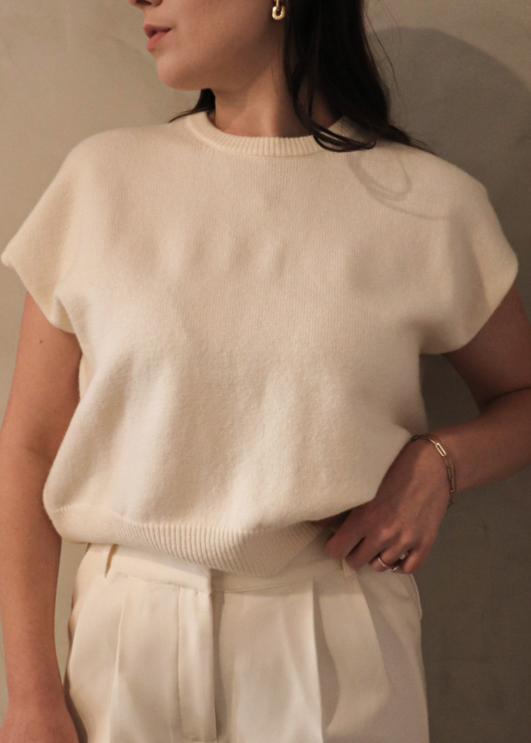 Short Sleeve Sweater - Cream