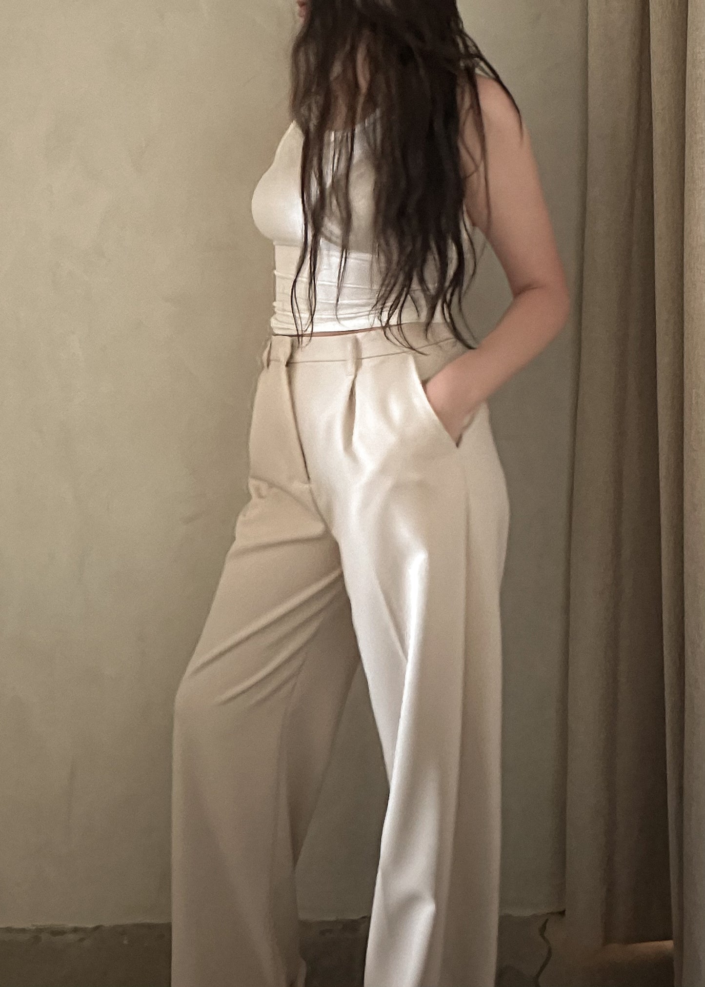 High Waisted Wide Leg Pant - Oatmeal