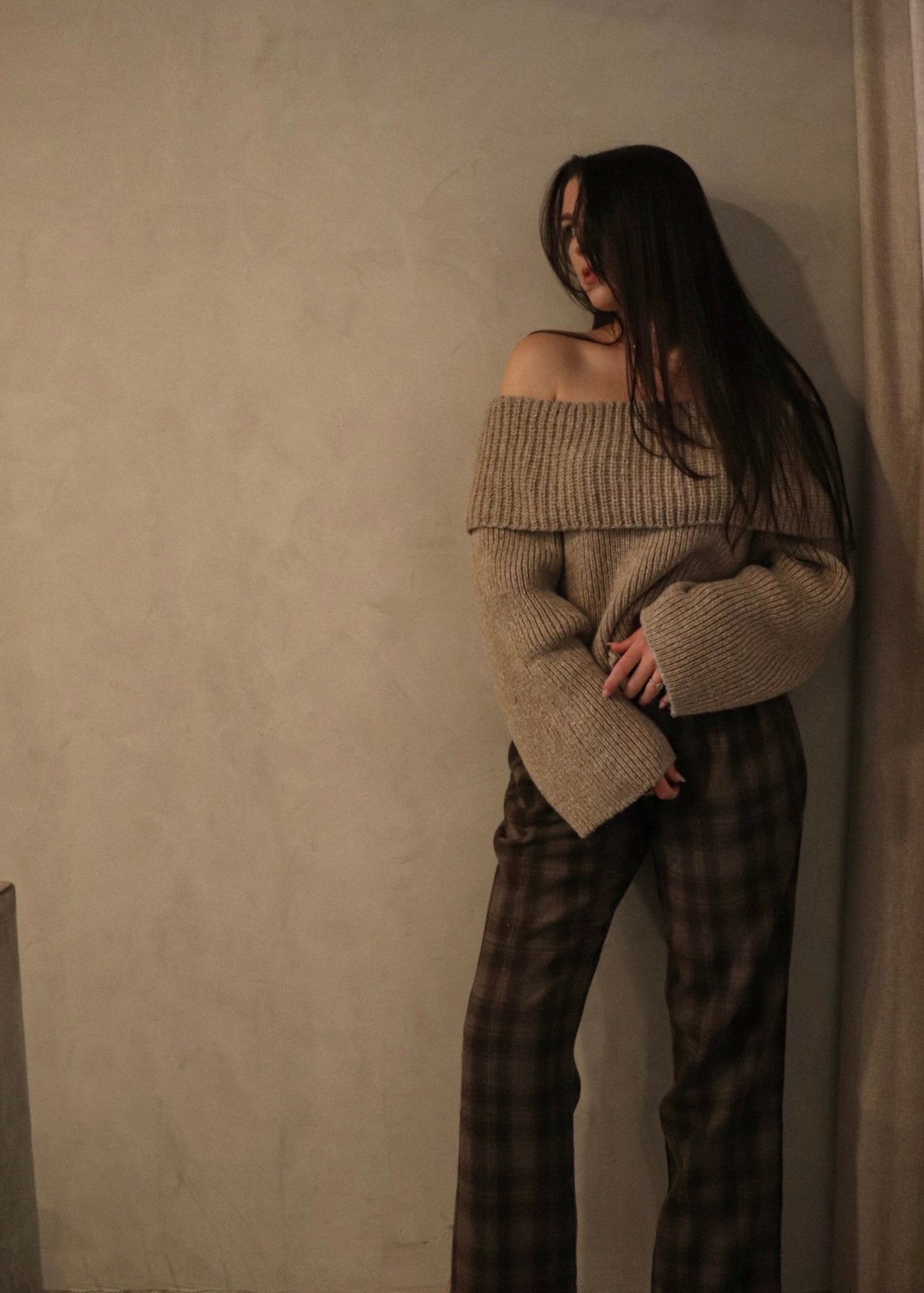 Chunky Off Shoulder Sweater - Oatmeal