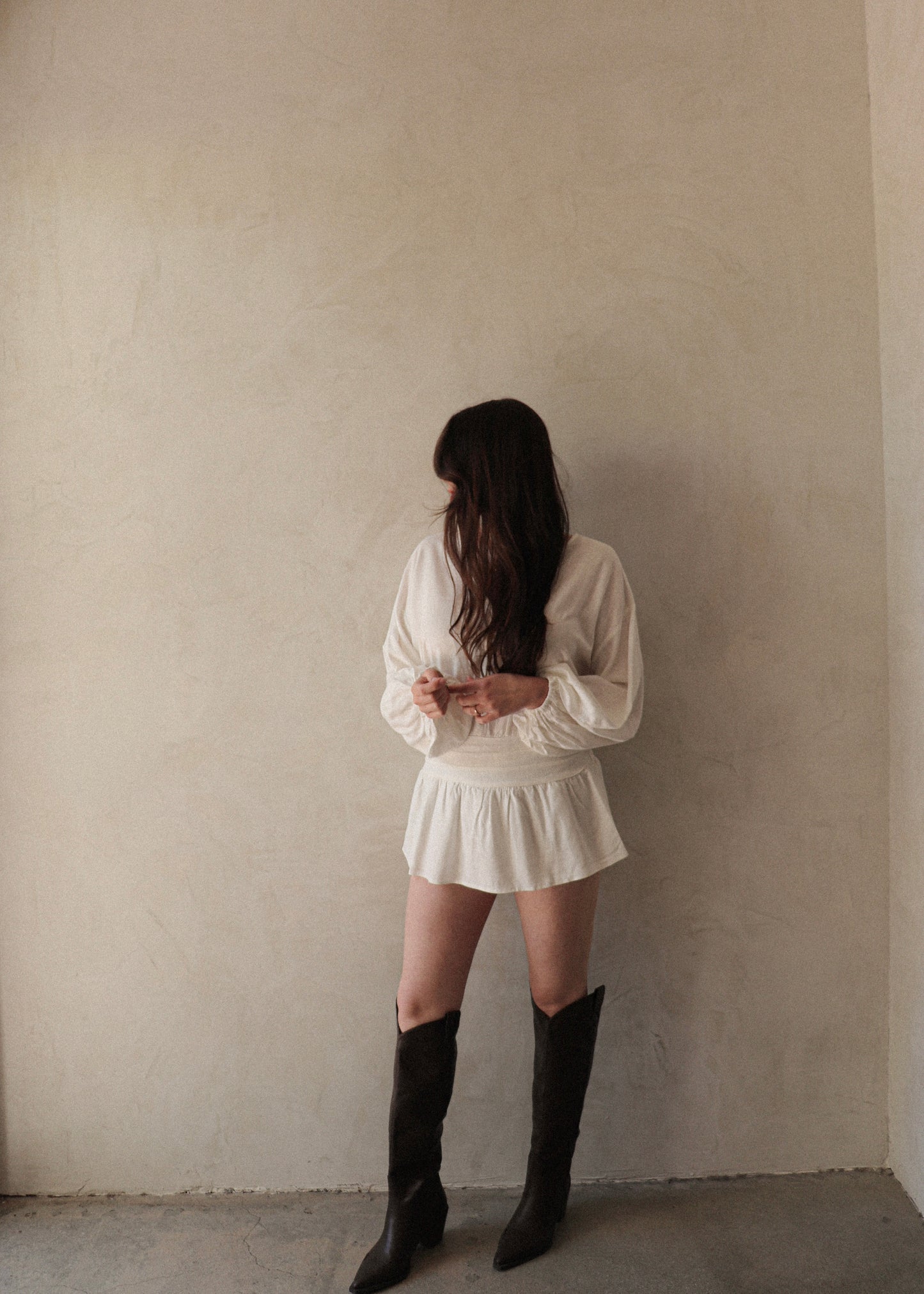 Linen Long Sleeve Romper - Off White
