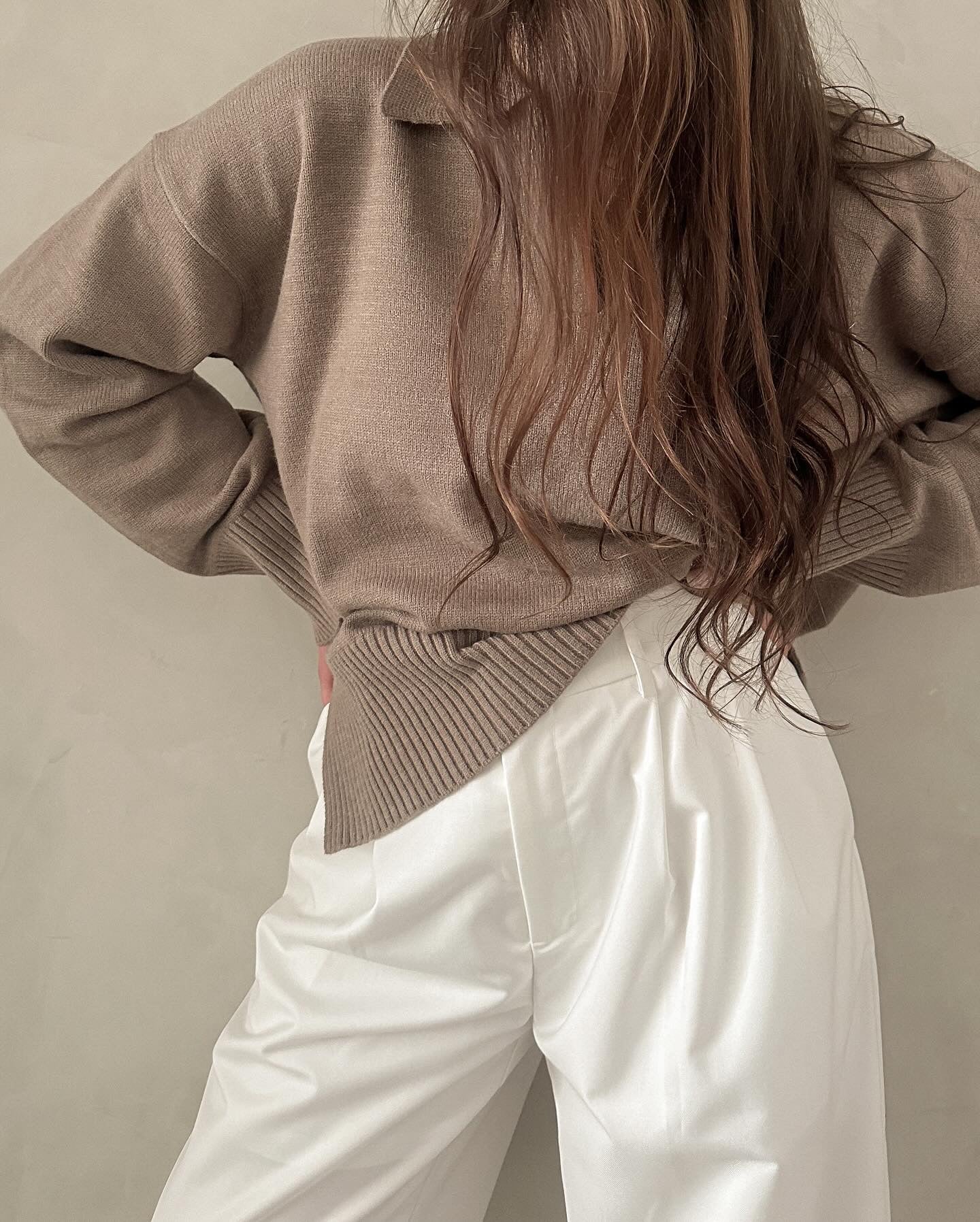 Oversized Collared Sweater - Taupe