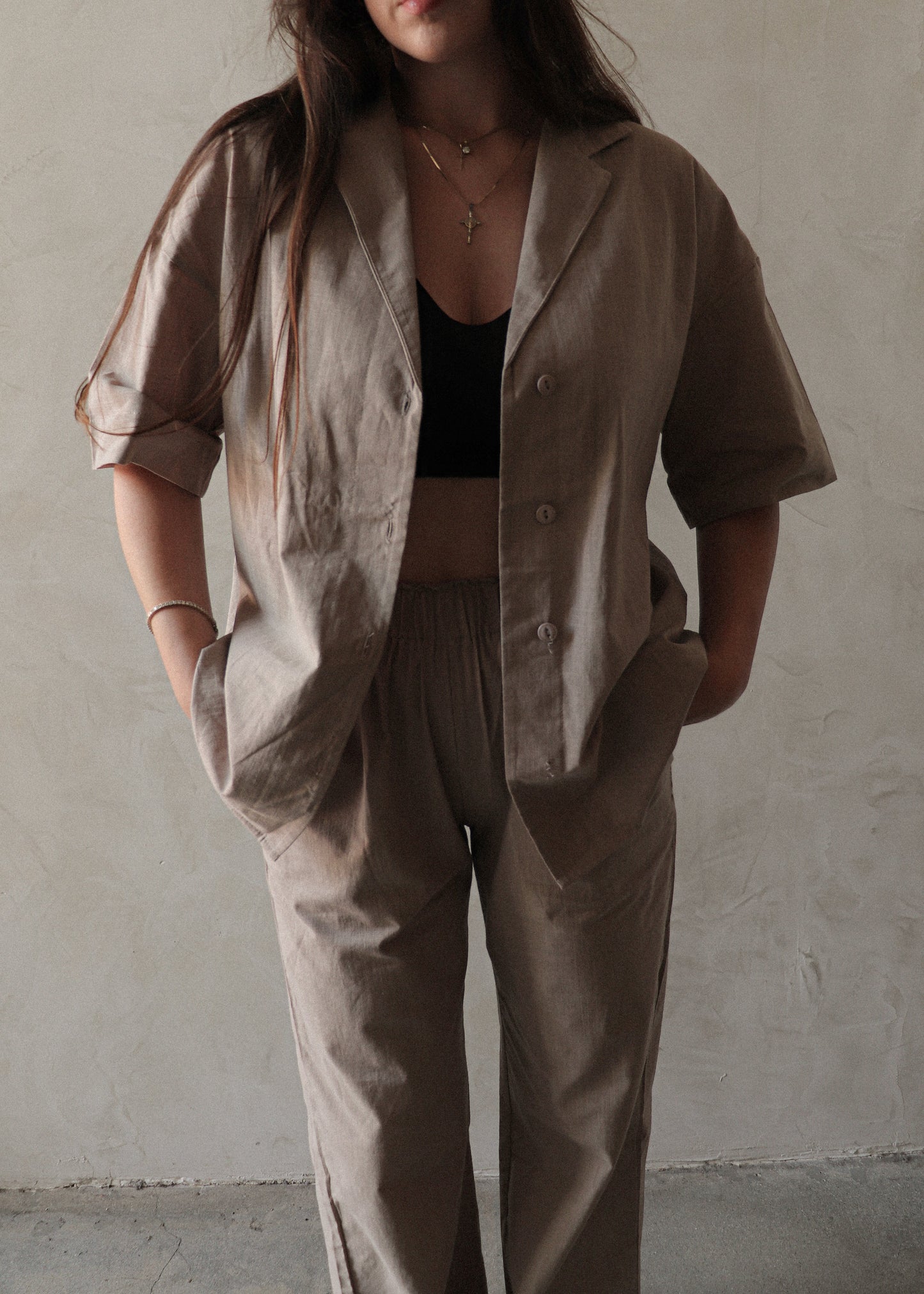 Lina Short Sleeve Button Up - Sand