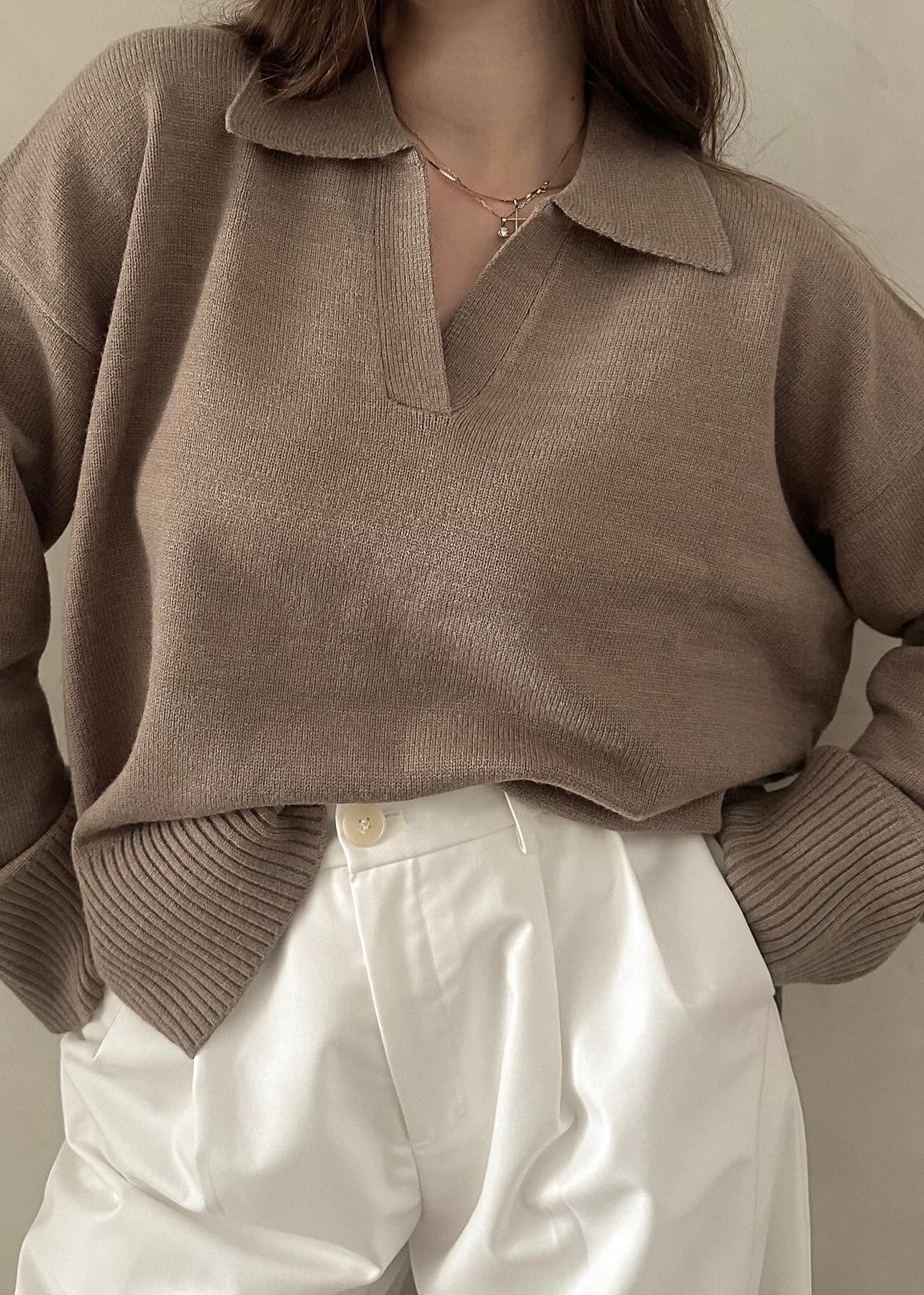 Oversized Collared Sweater - Taupe