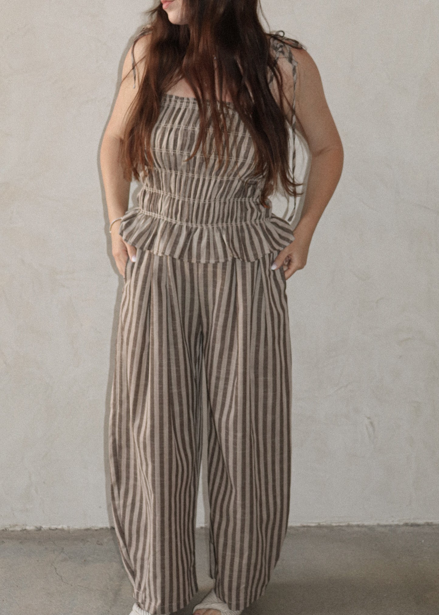 Cocoa Jumpsuit - Mocha Stripe