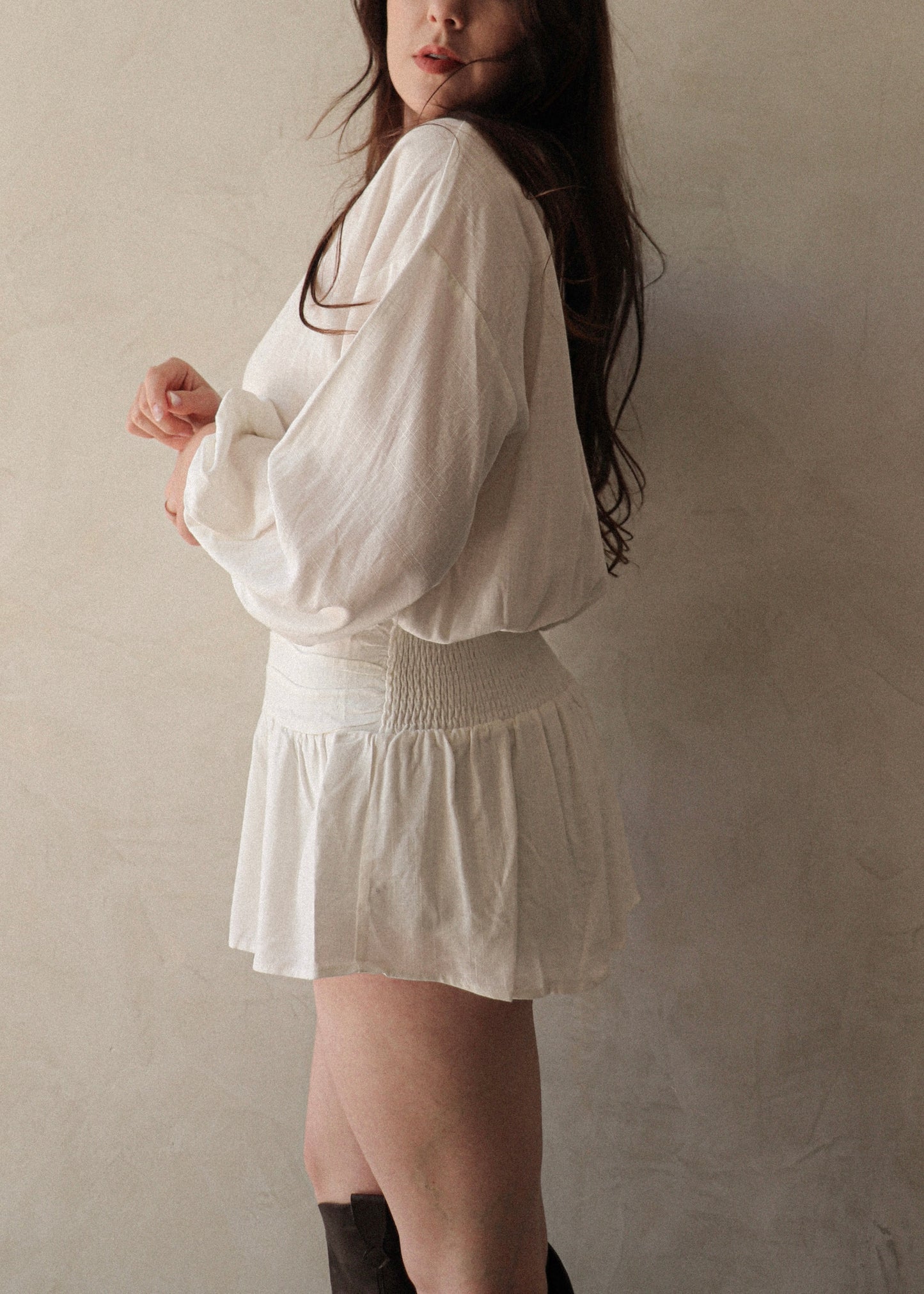 Linen Long Sleeve Romper - Off White
