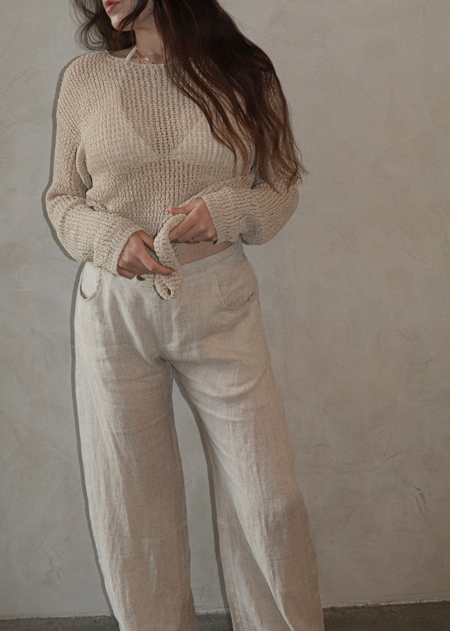 Relaxed Linen Wide Leg Pant - Natural