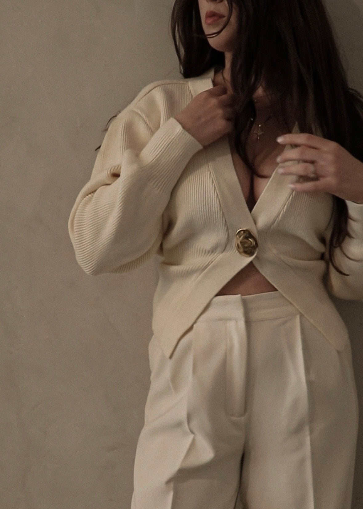 Gold Button Sweater - Cream