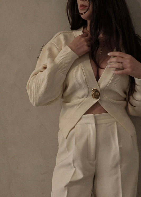 Gold Button Sweater - Cream