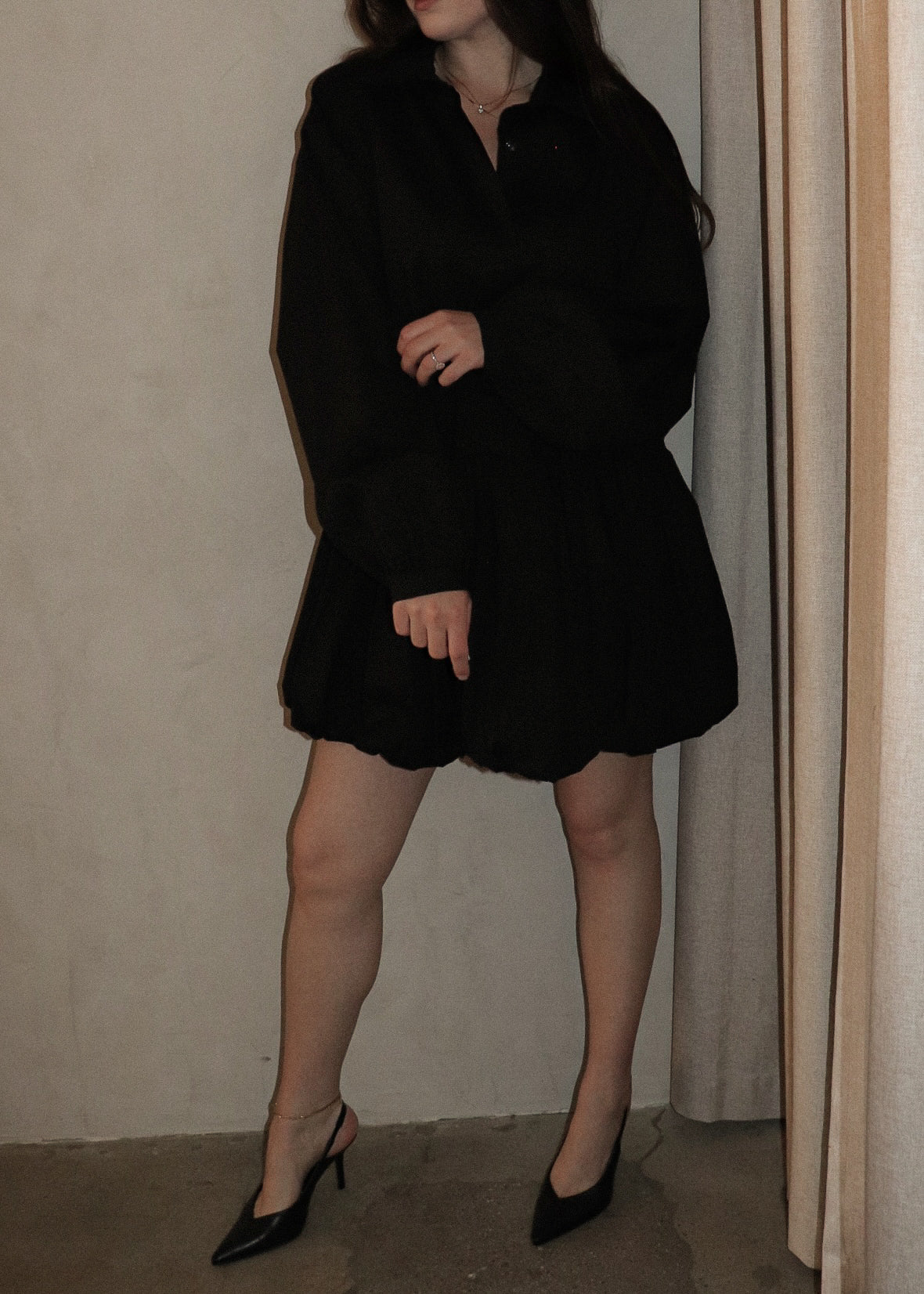 Mini Button Up Dress - Black