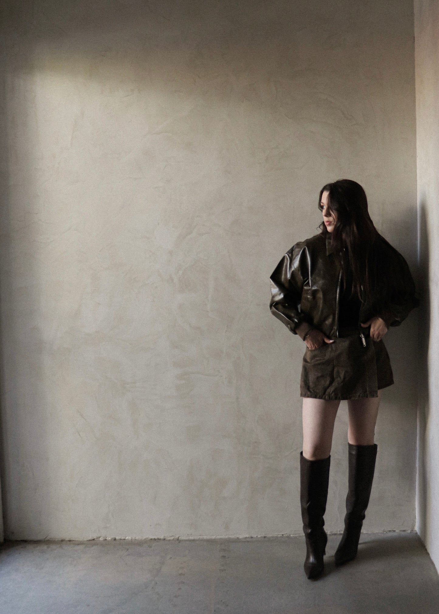 Pleather Bomber - Brown