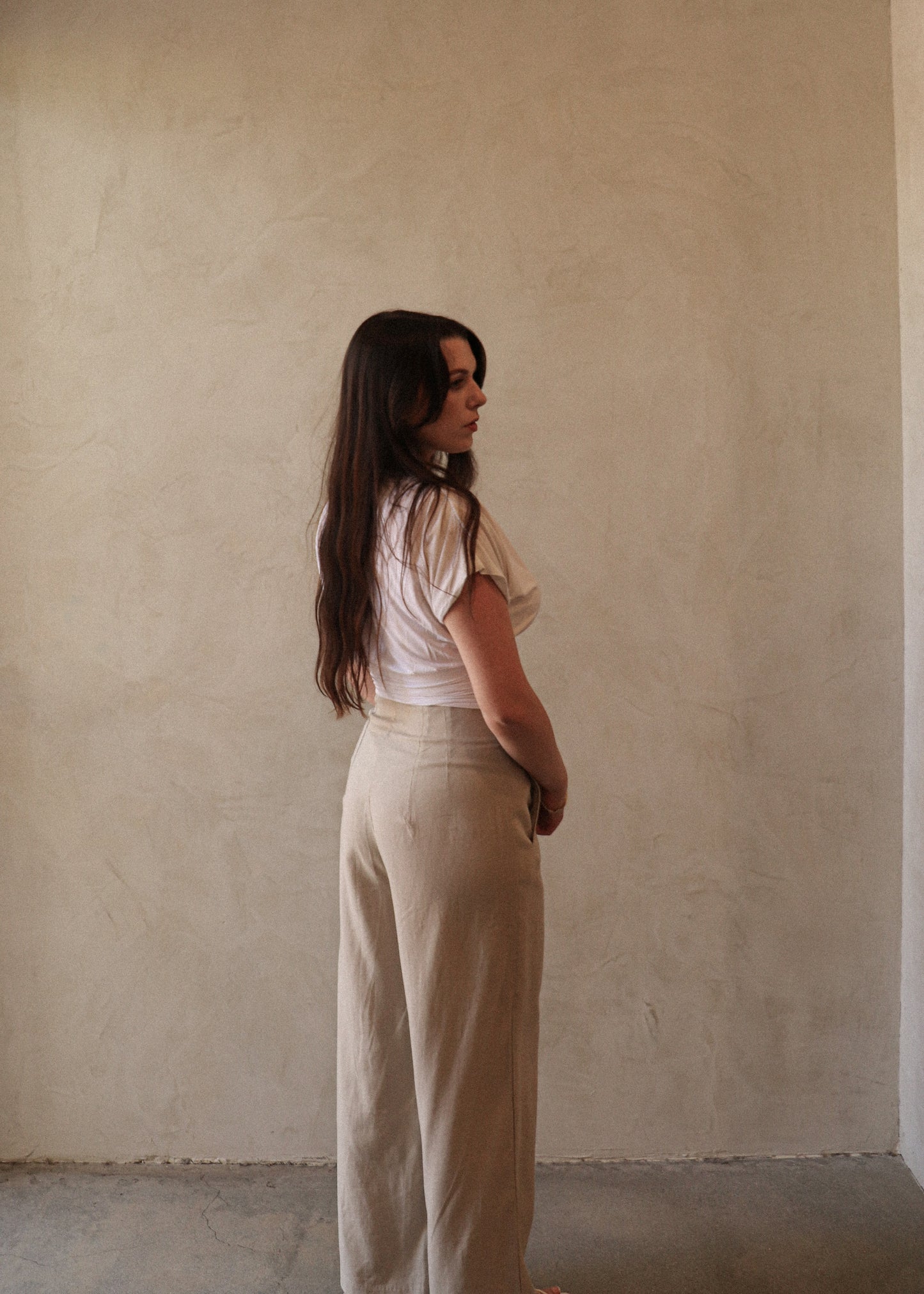 High Waisted Linen Trousers - Sand