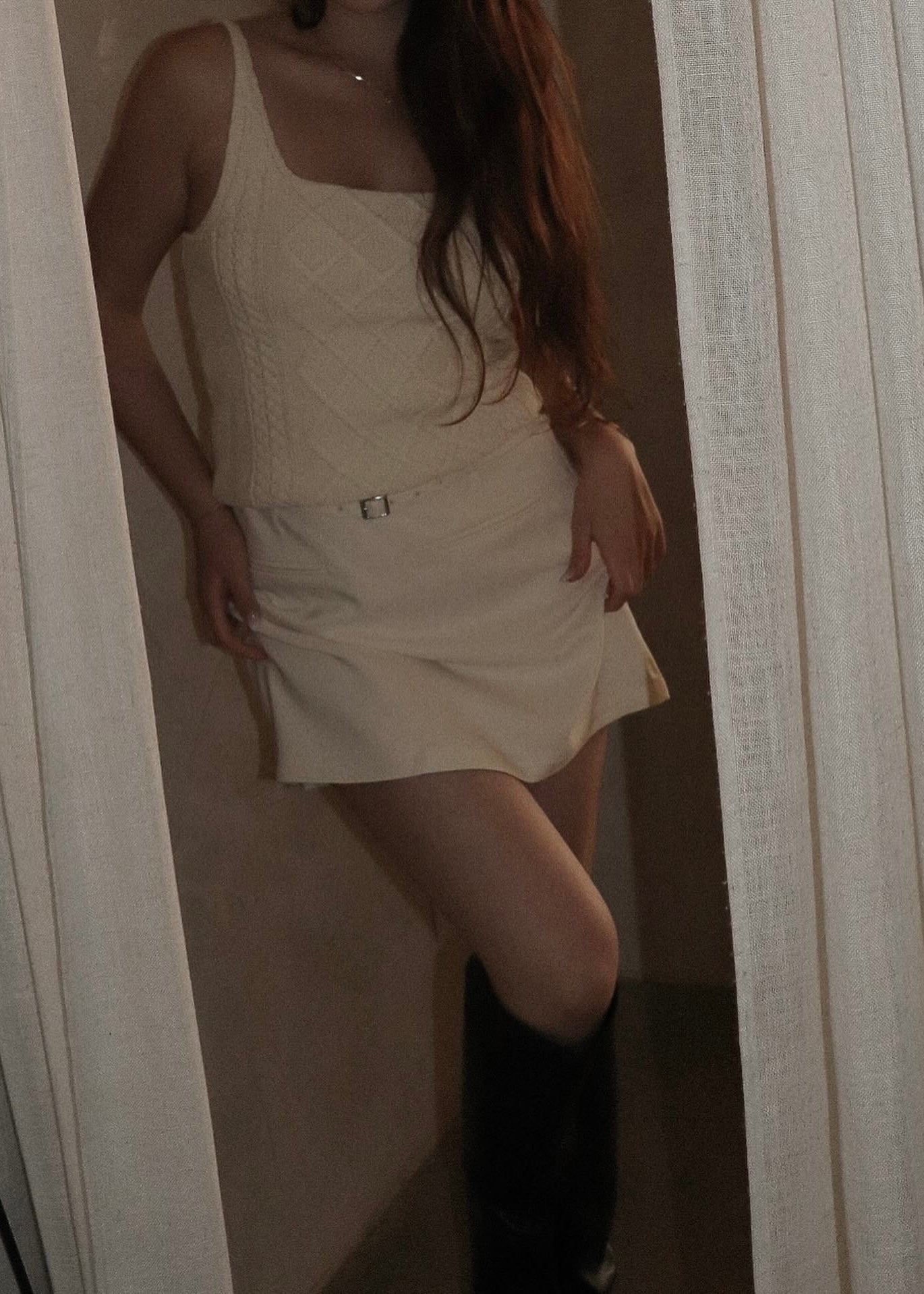 Belted Mini Skirt - Ivory
