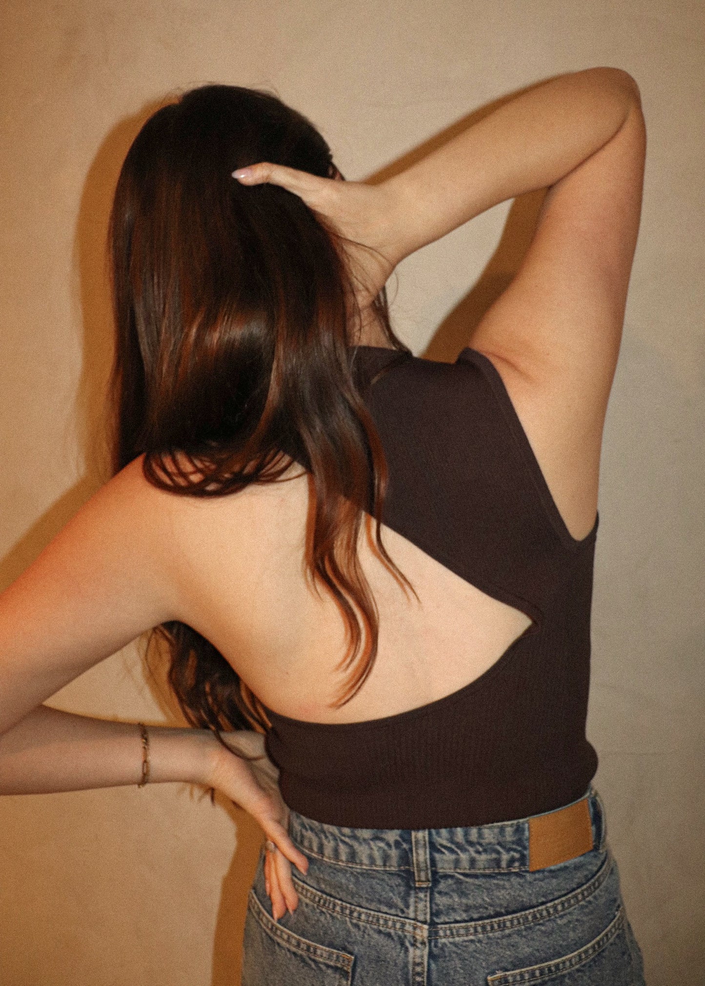 Open Back Ribbed Tank - Coffee Bean