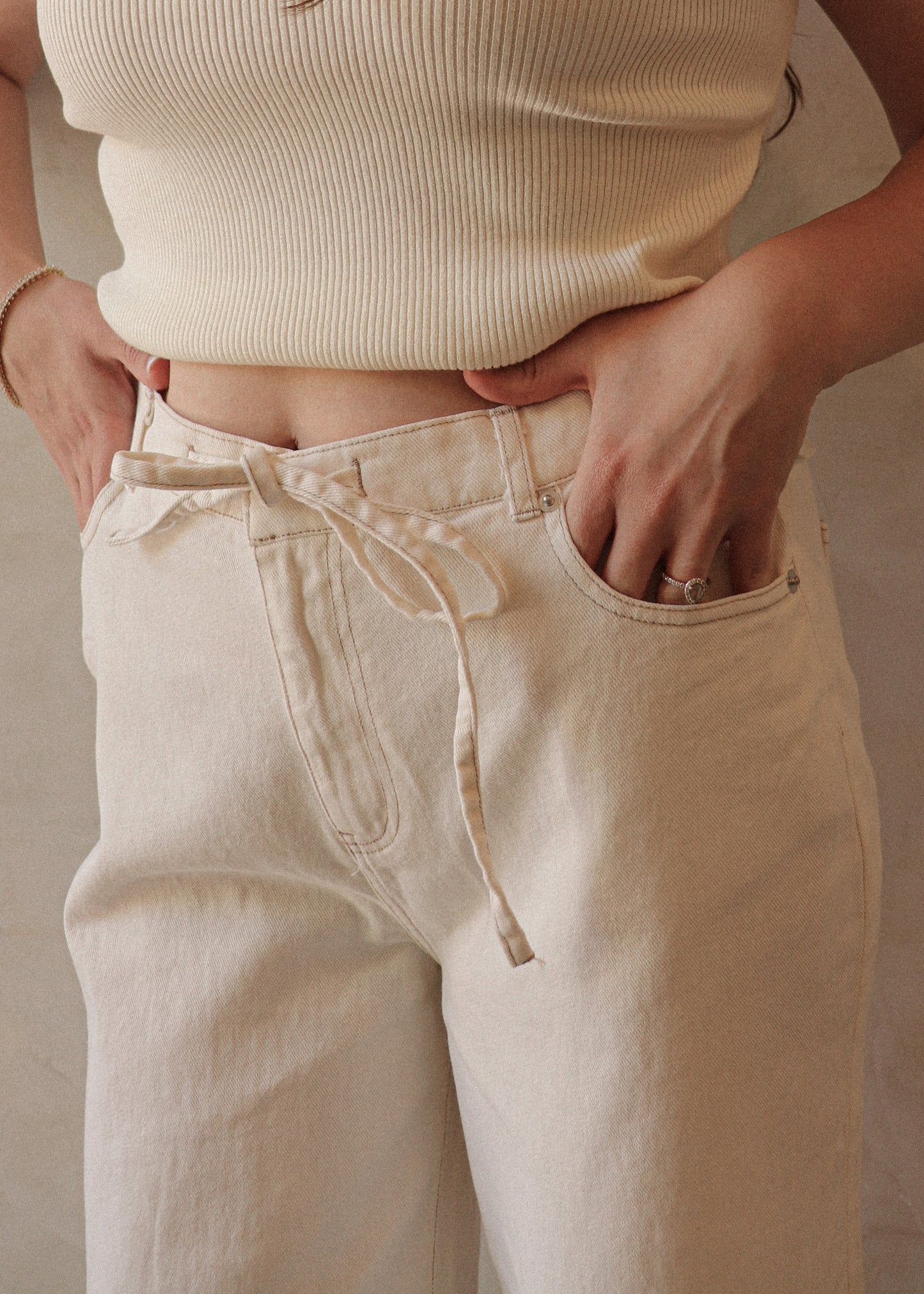 Drawstring Cotton Denim - Ivory