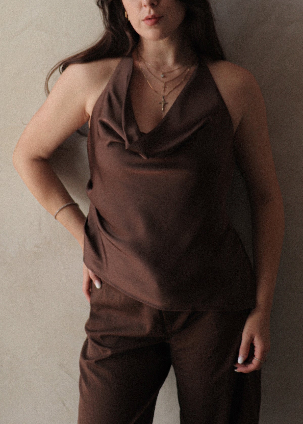 Asymmetrical Halter  - Coffee
