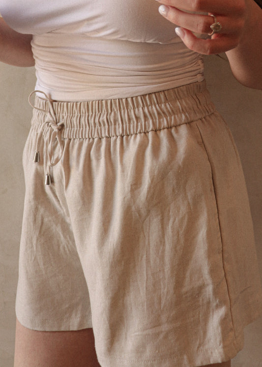 Linen Drawstring Short - Natural