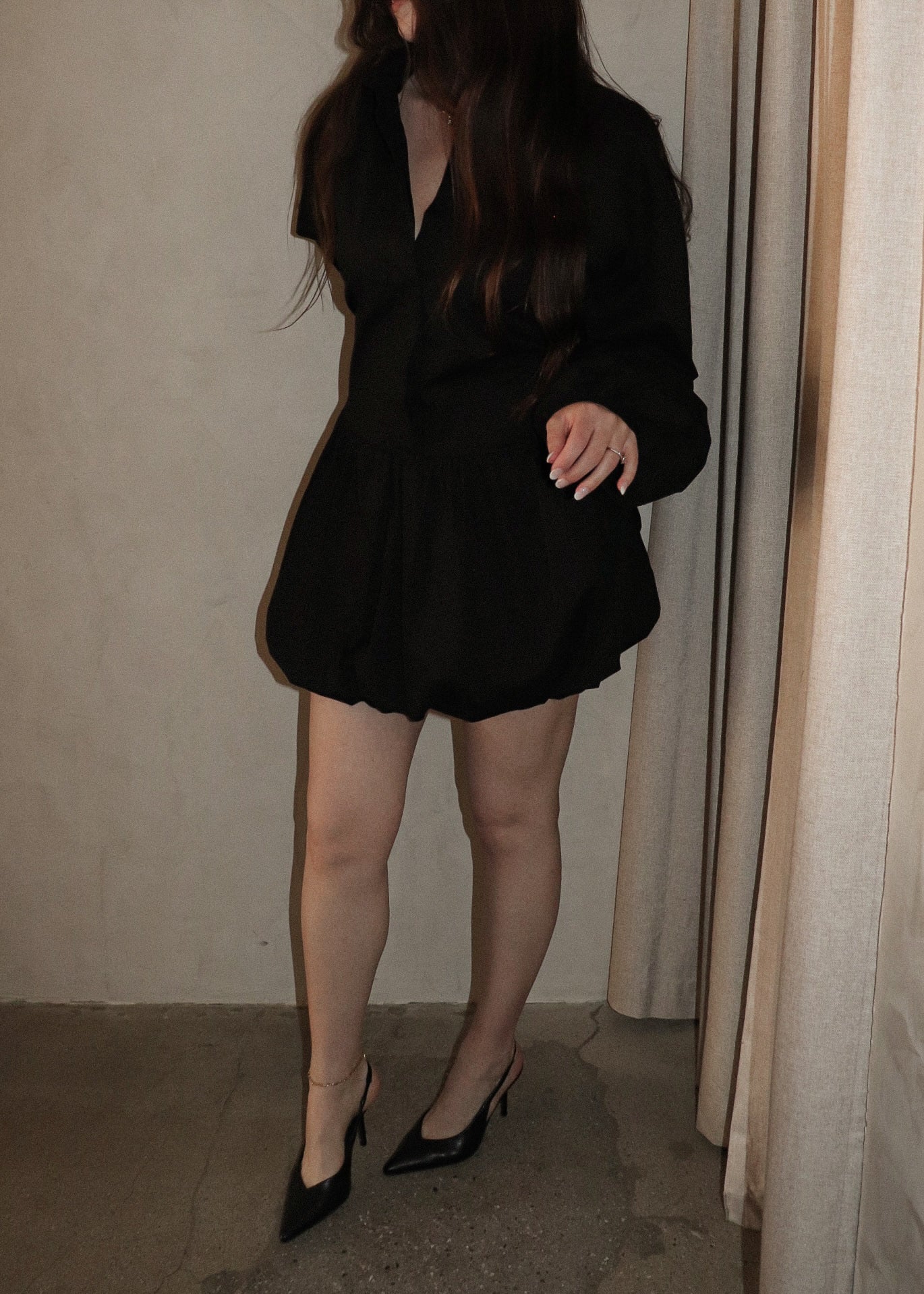 Mini Button Up Dress - Black