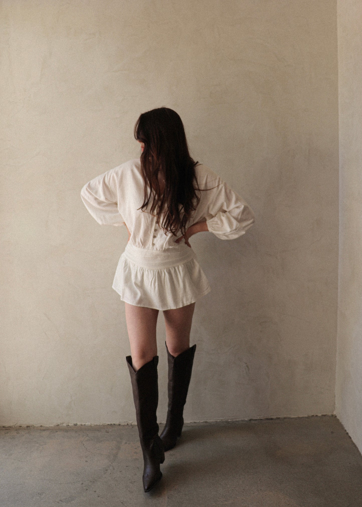 Linen Long Sleeve Romper - Off White