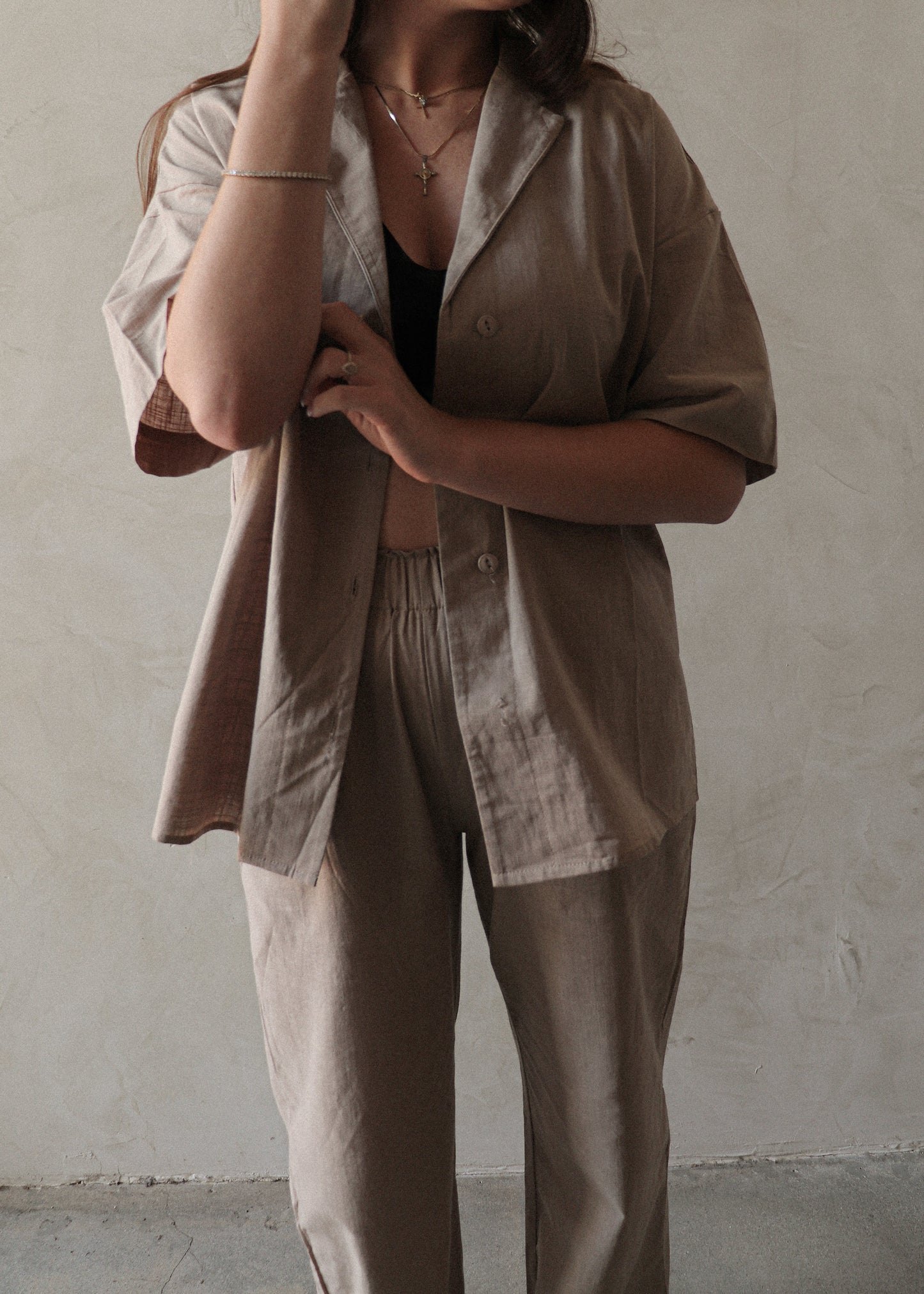 Lina Short Sleeve Button Up - Sand