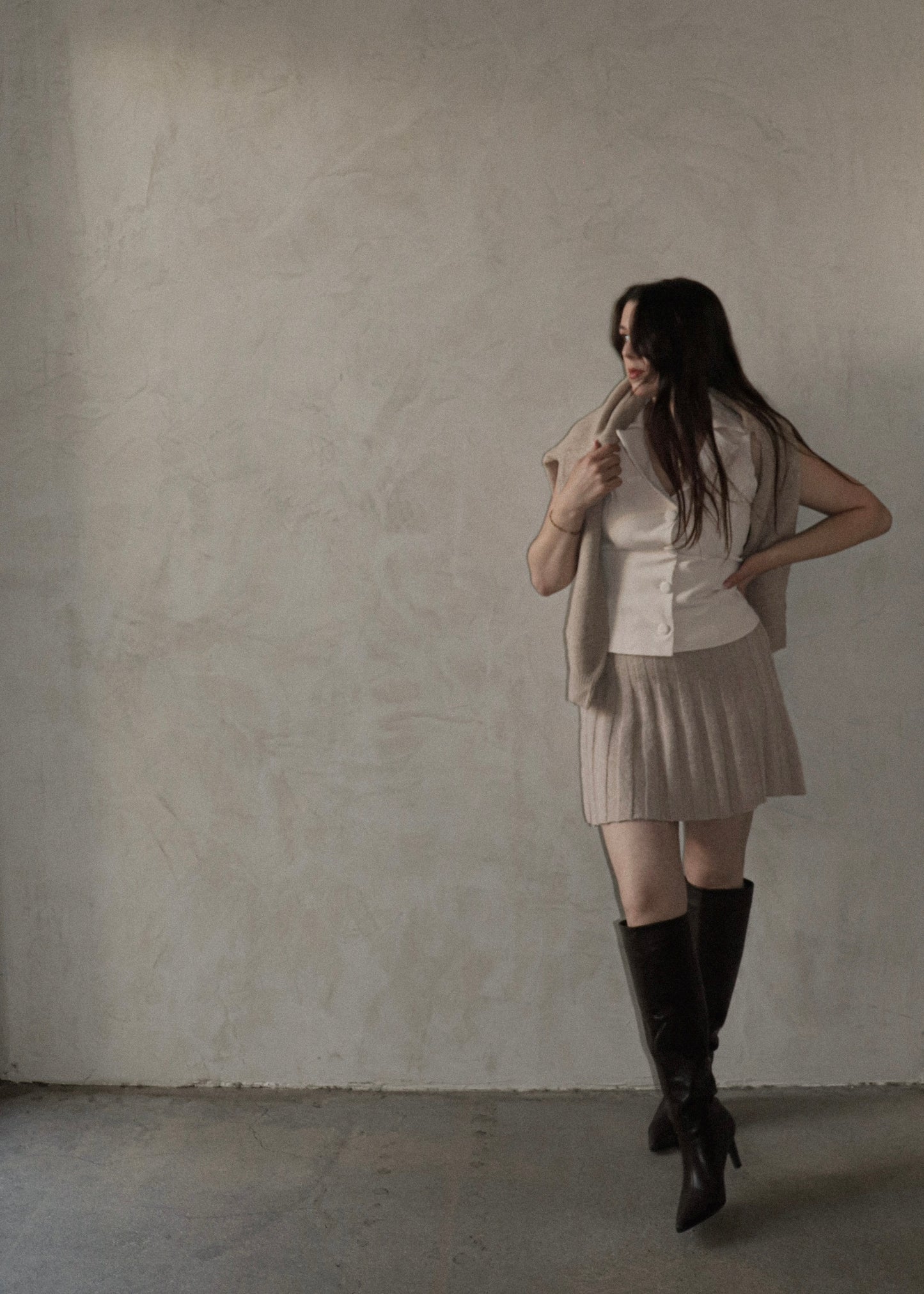 Pleated Mini Skirt - Taupe