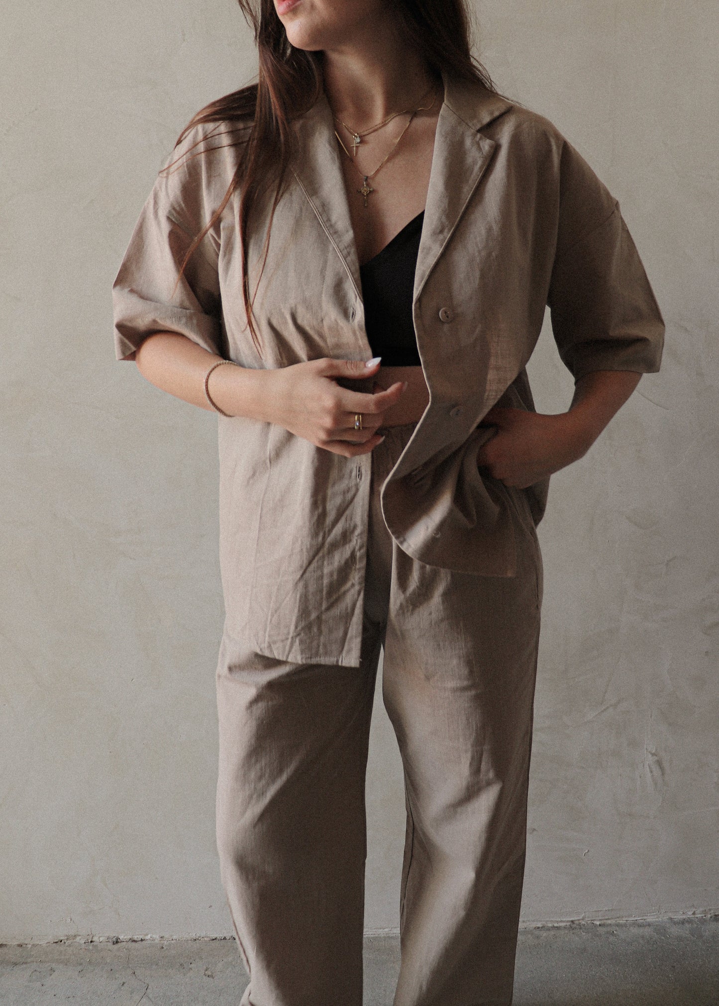 Lina Short Sleeve Button Up - Sand