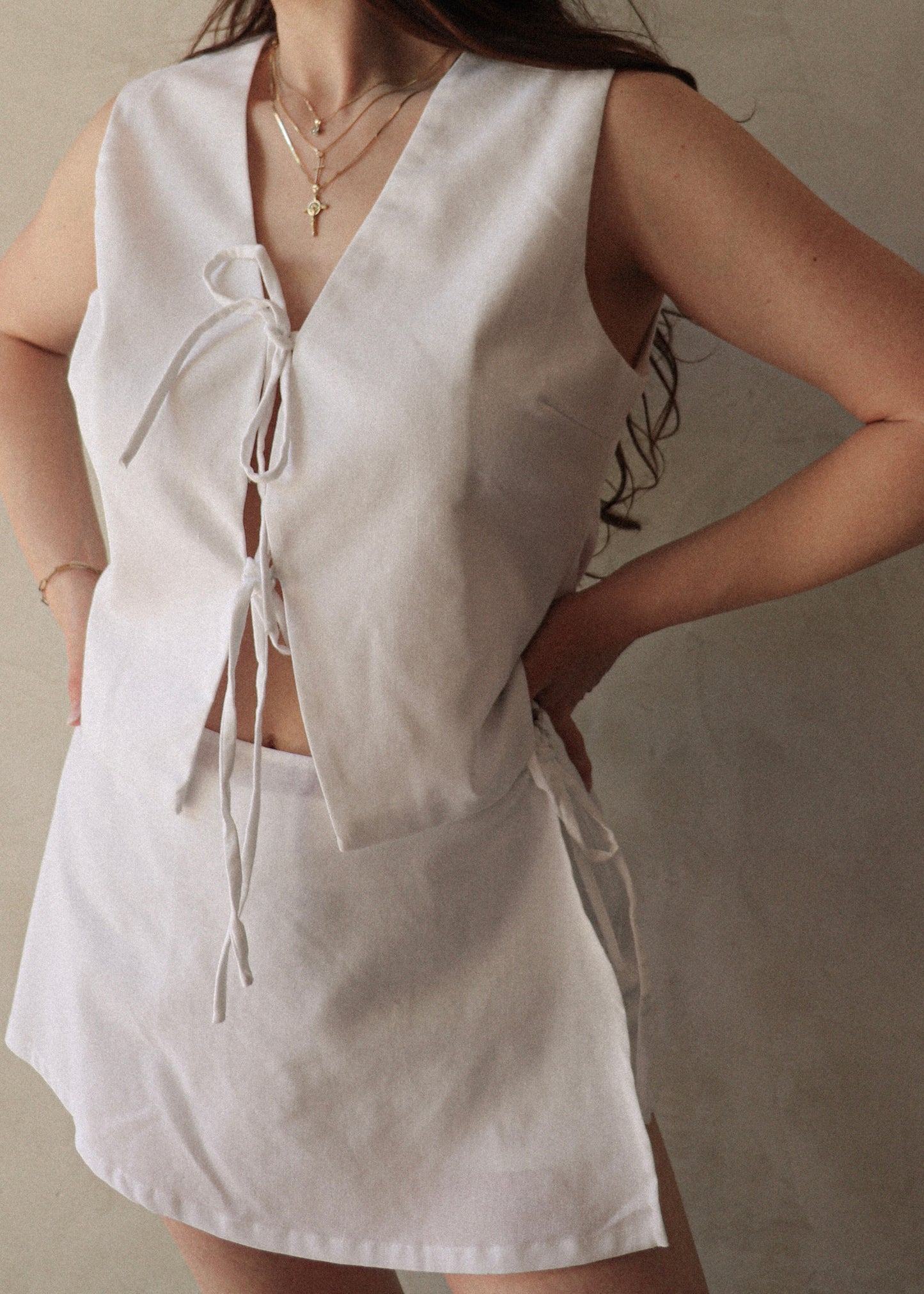 Linen Tie Front - Off White