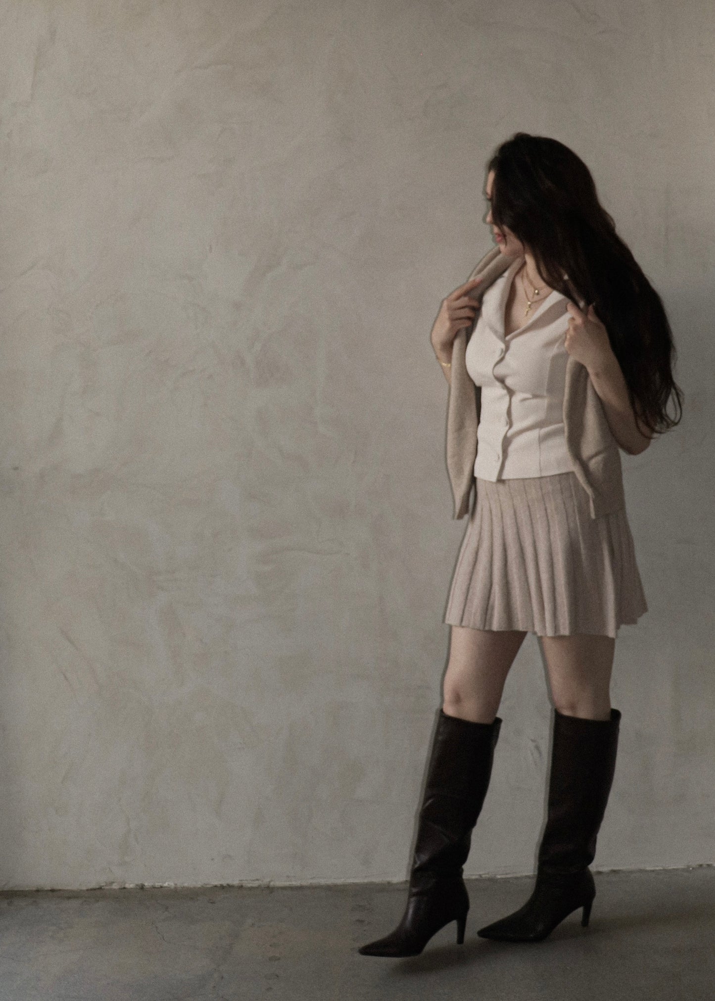 Pleated Mini Skirt - Taupe