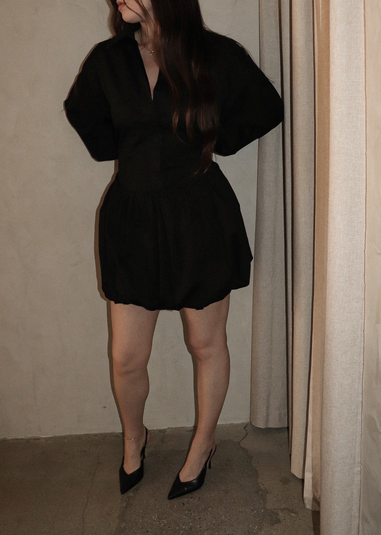 Mini Button Up Dress - Black