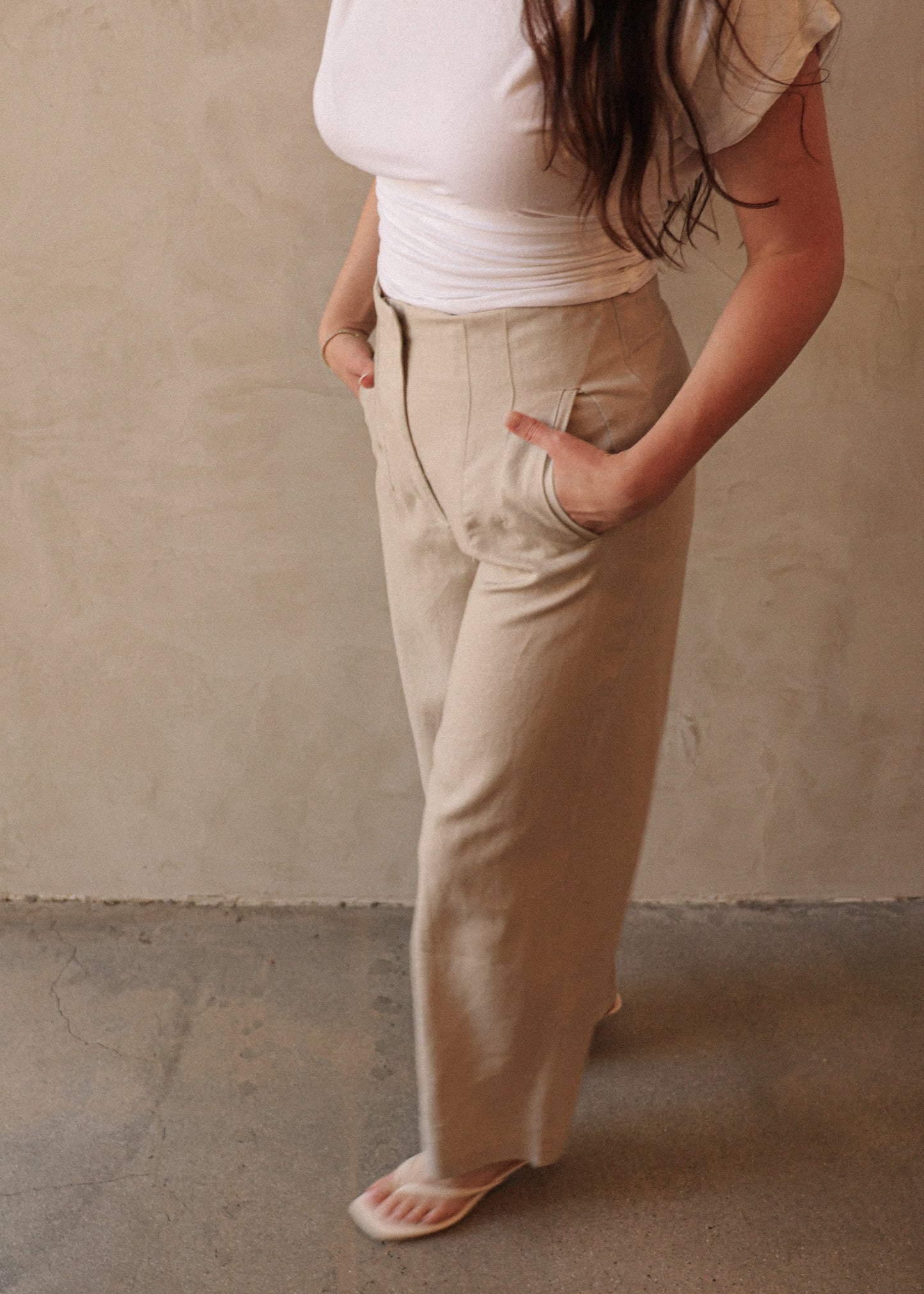 High Waisted Linen Trousers - Sand