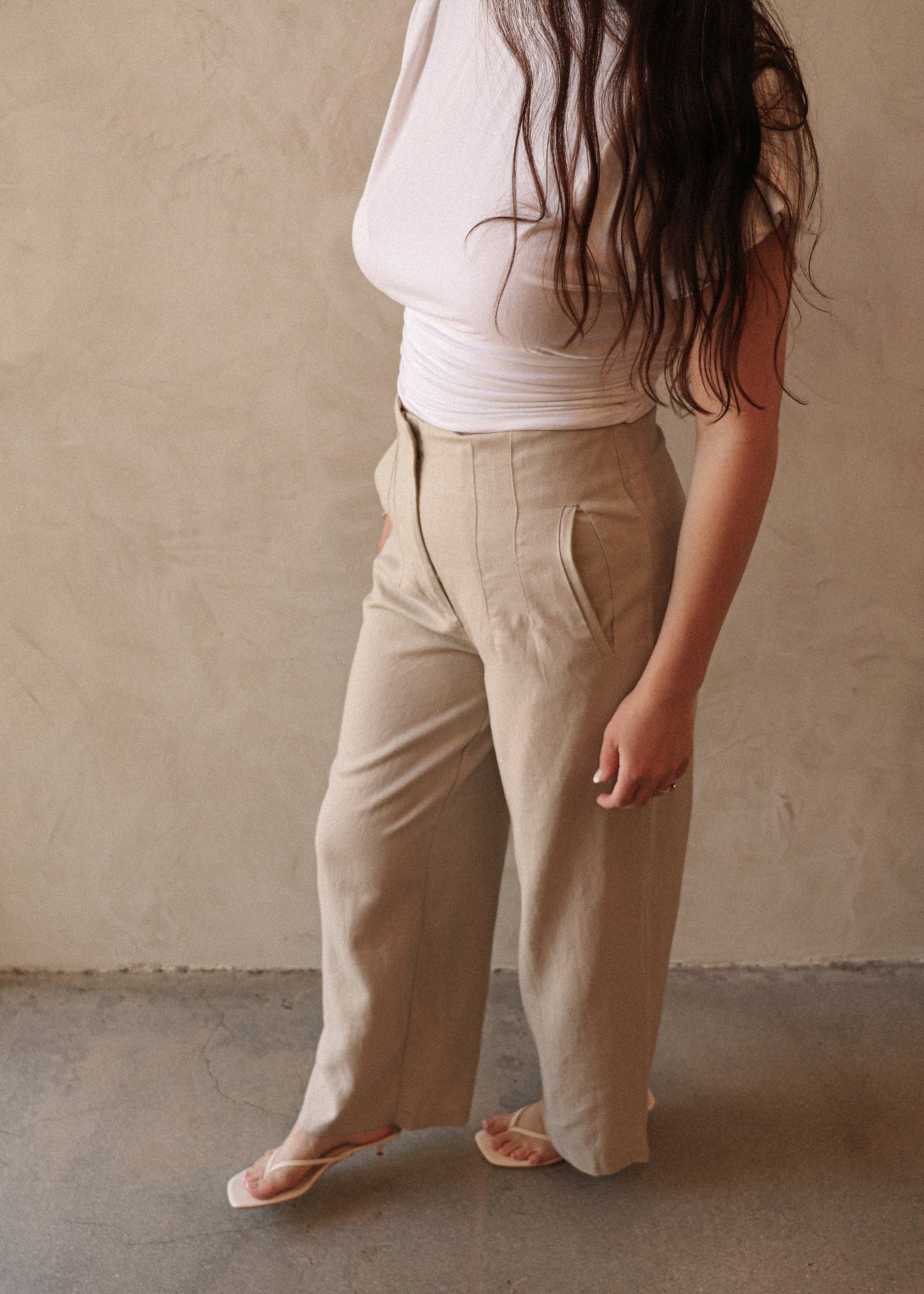 High Waisted Linen Trousers - Sand