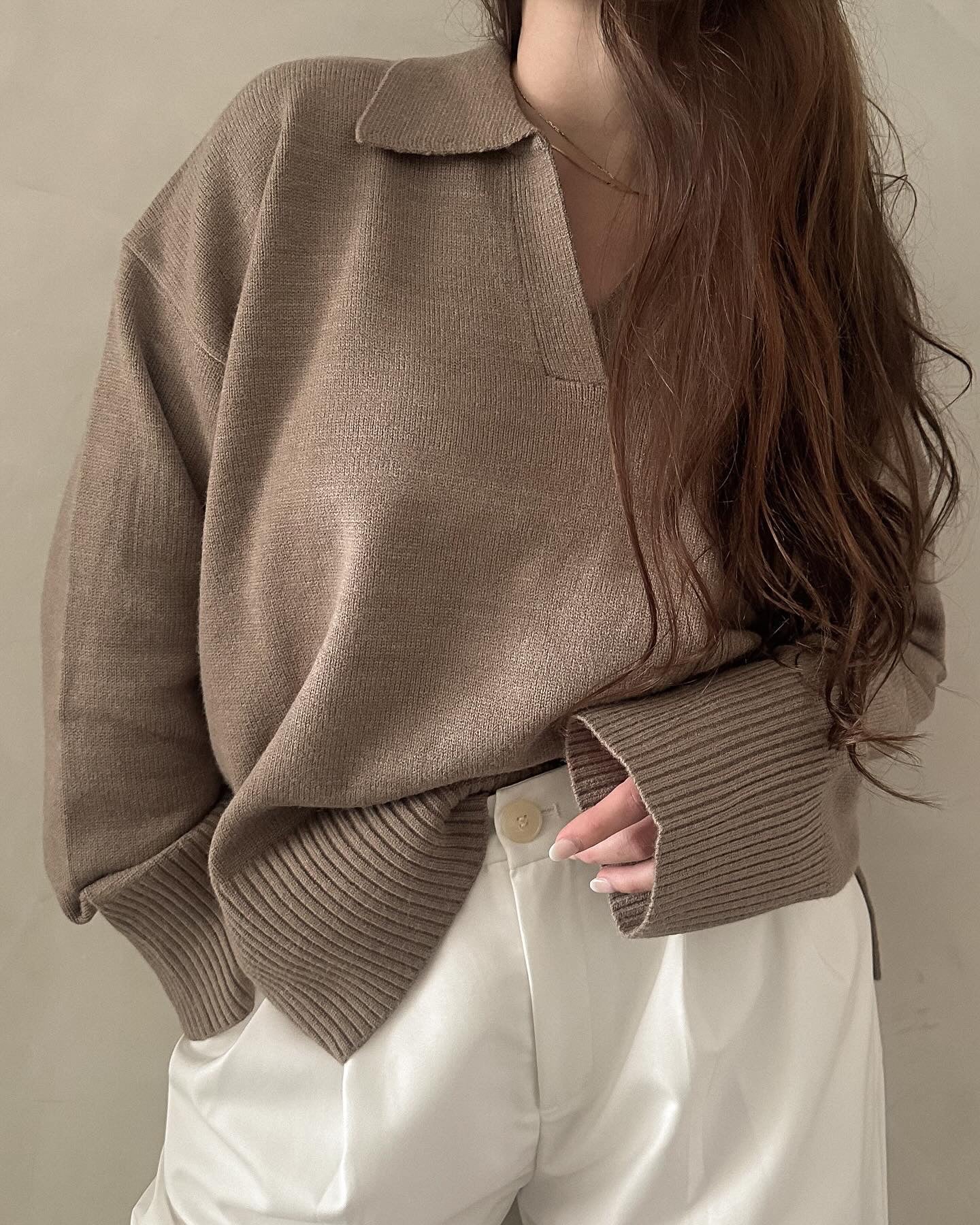 Oversized Collared Sweater - Taupe