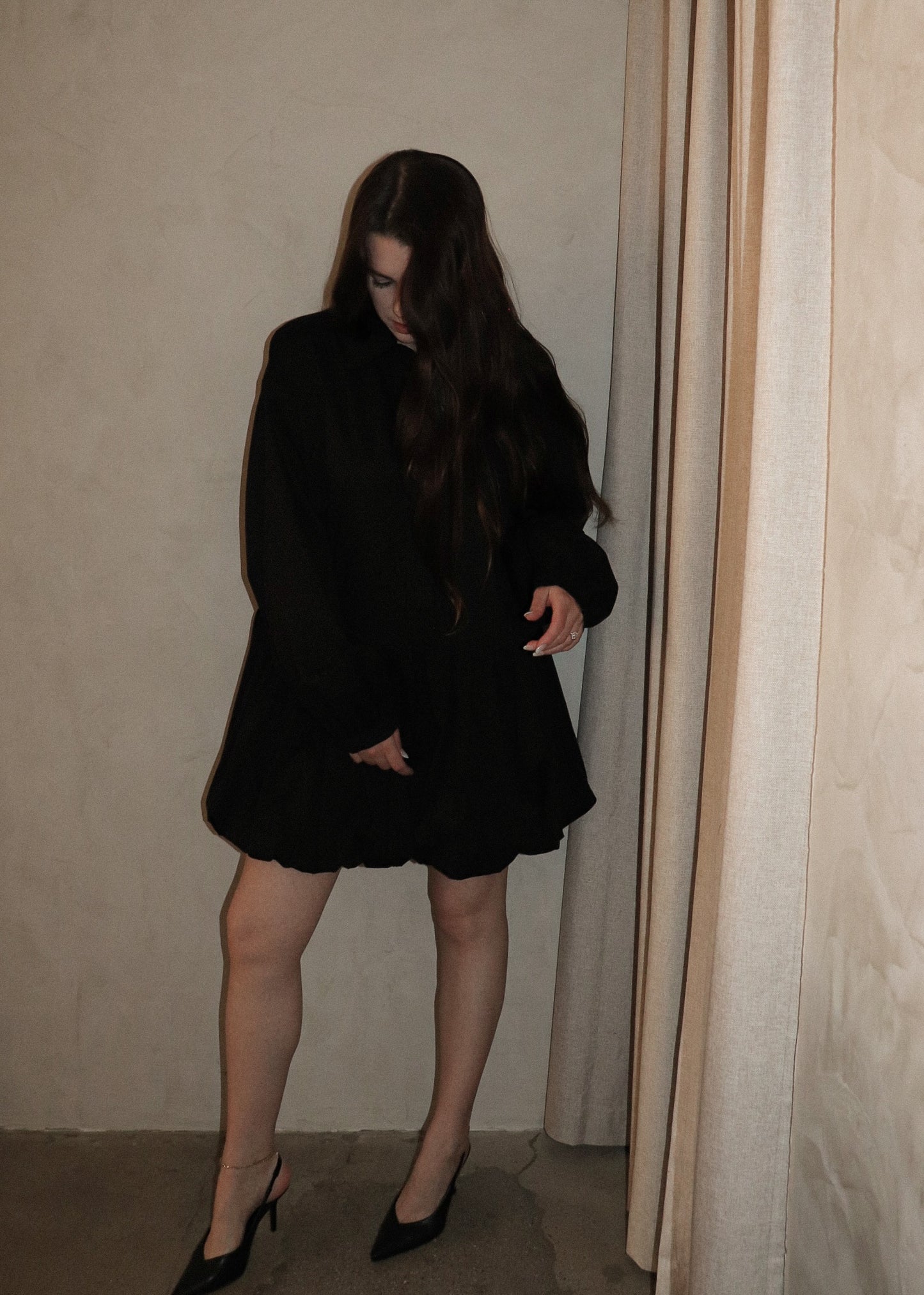 Mini Button Up Dress - Black