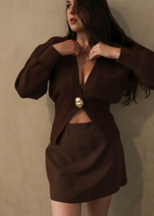 Gold Button Sweater -Espresso