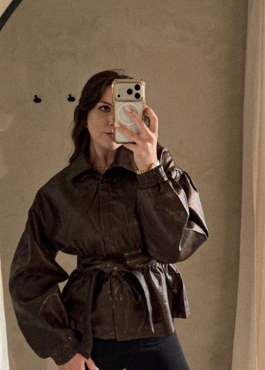 Belted Pleather Jacket - Brown