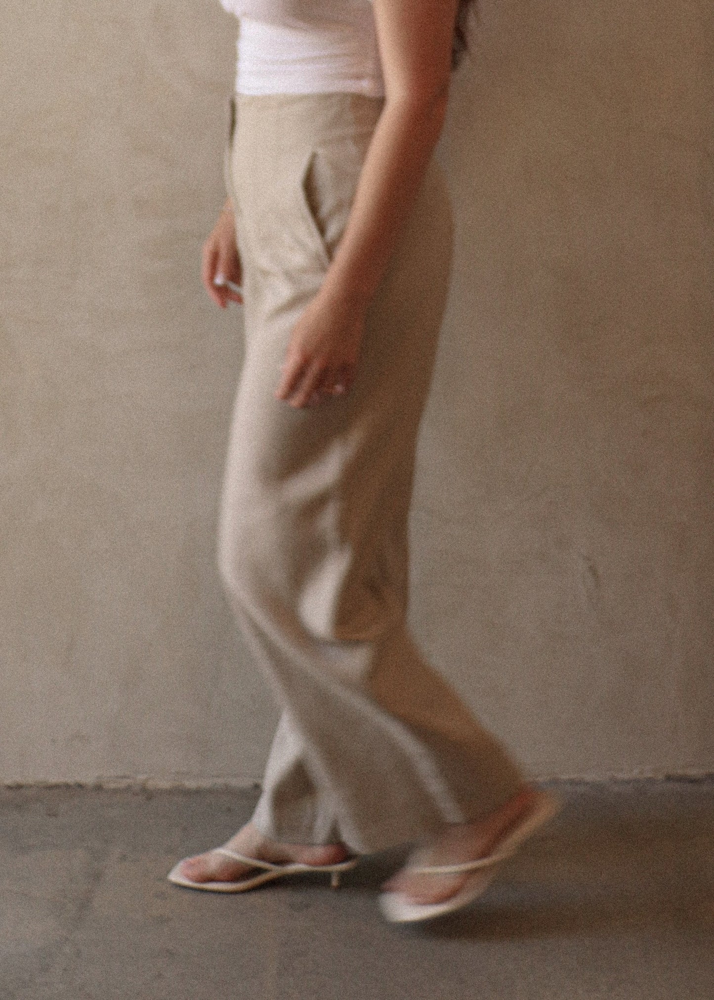 High Waisted Linen Trousers - Sand