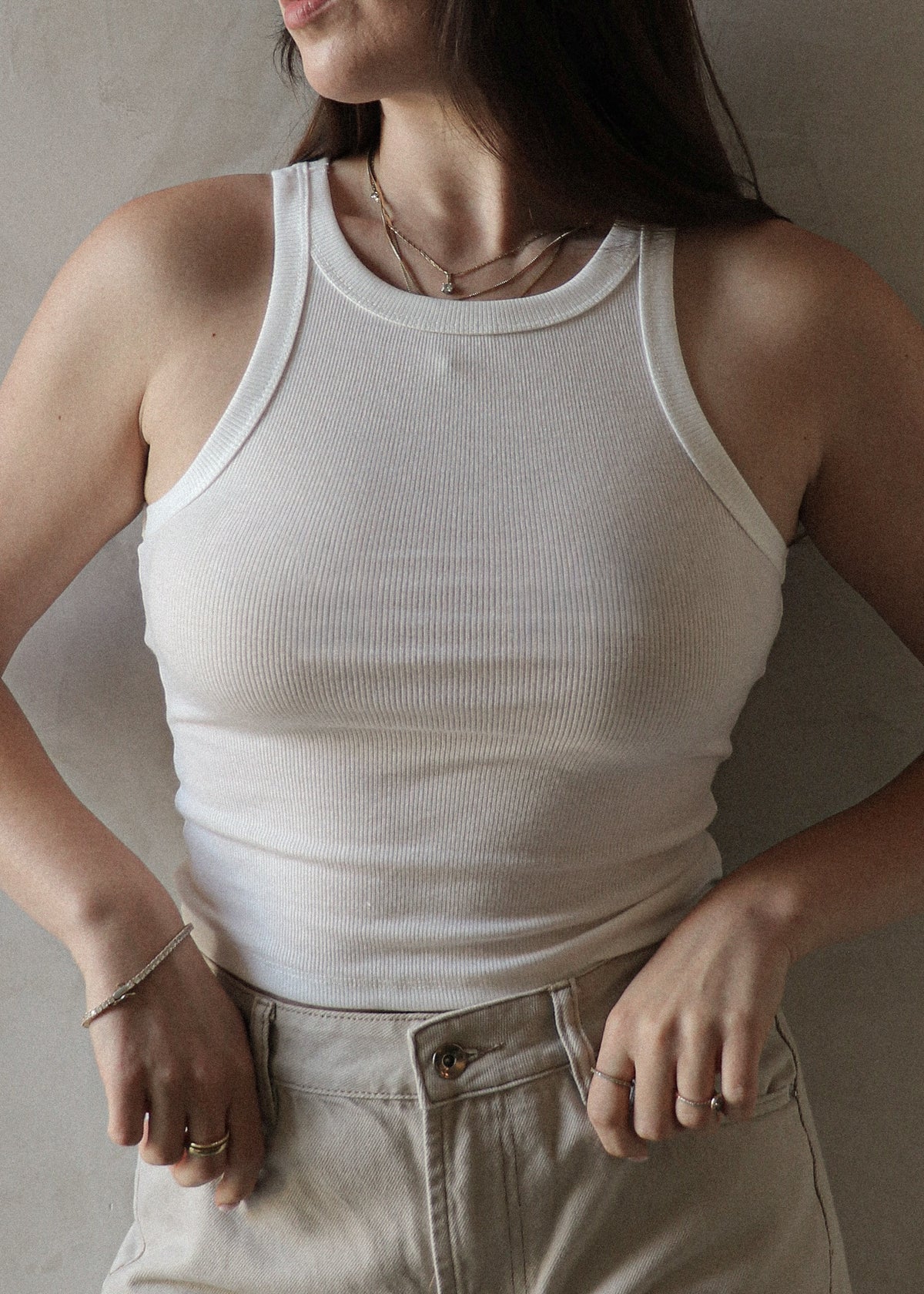 Ribbed Tank - White