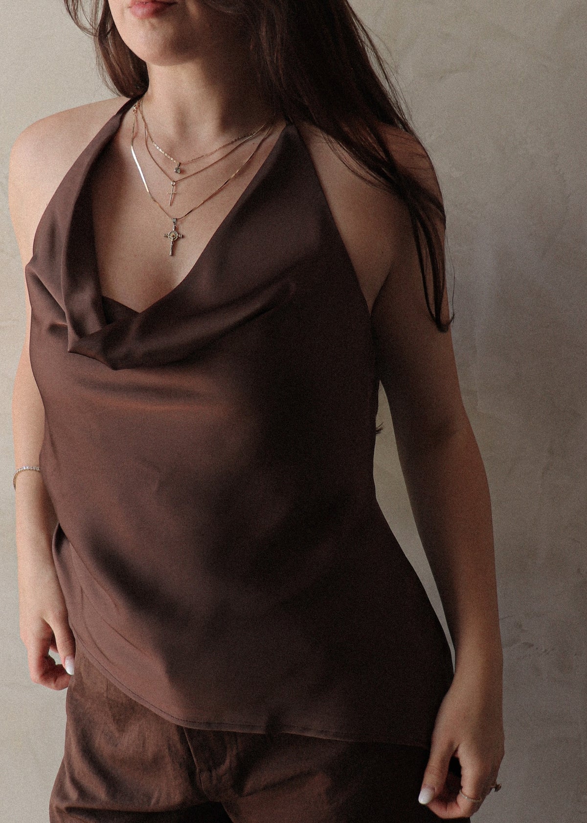 Asymmetrical Halter  - Coffee