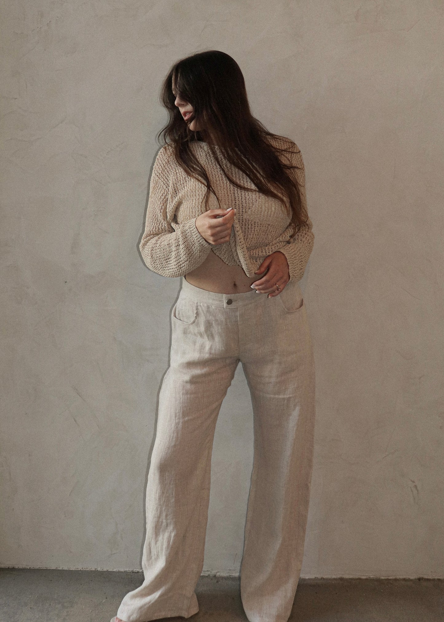 Relaxed Linen Wide Leg Pant - Natural