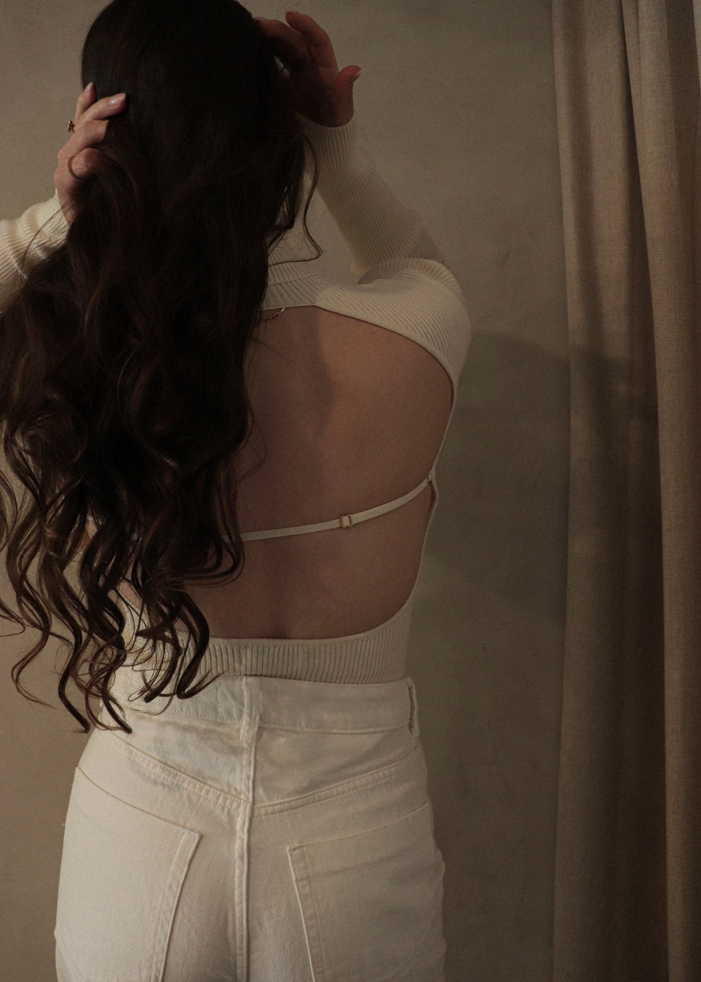 Turtleneck Open Back Bodysuit - Ivory