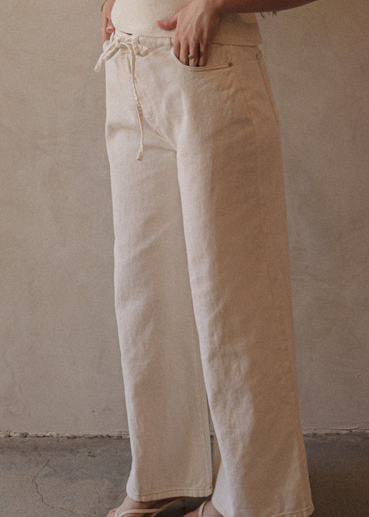 Drawstring Cotton Denim - Ivory
