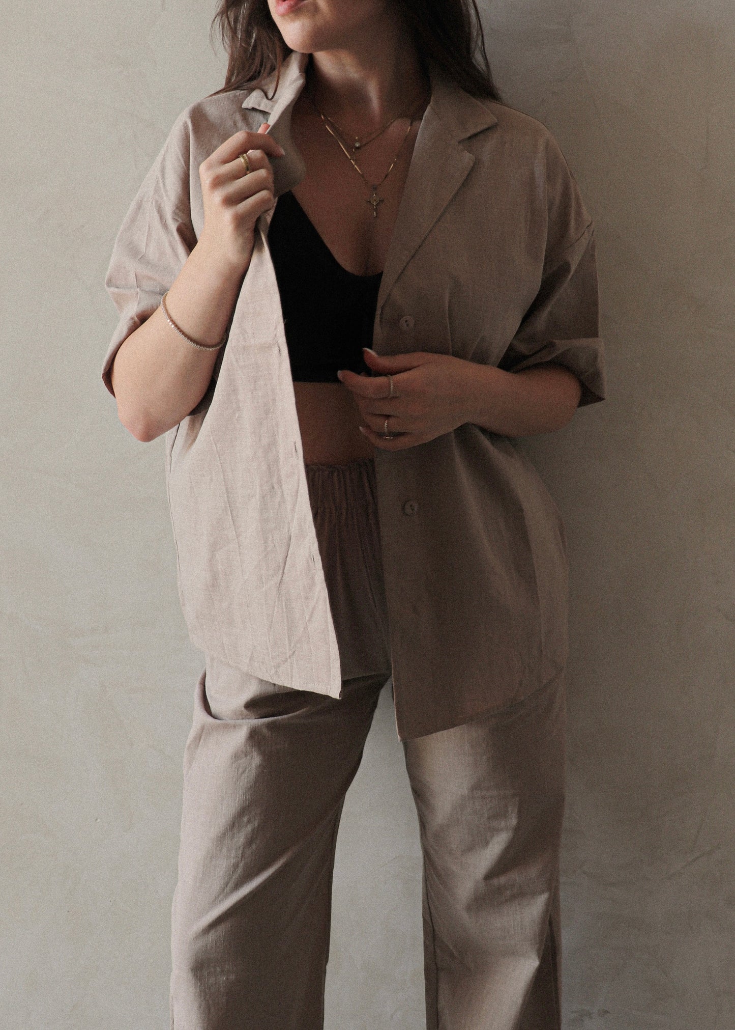 Lina Short Sleeve Button Up - Sand