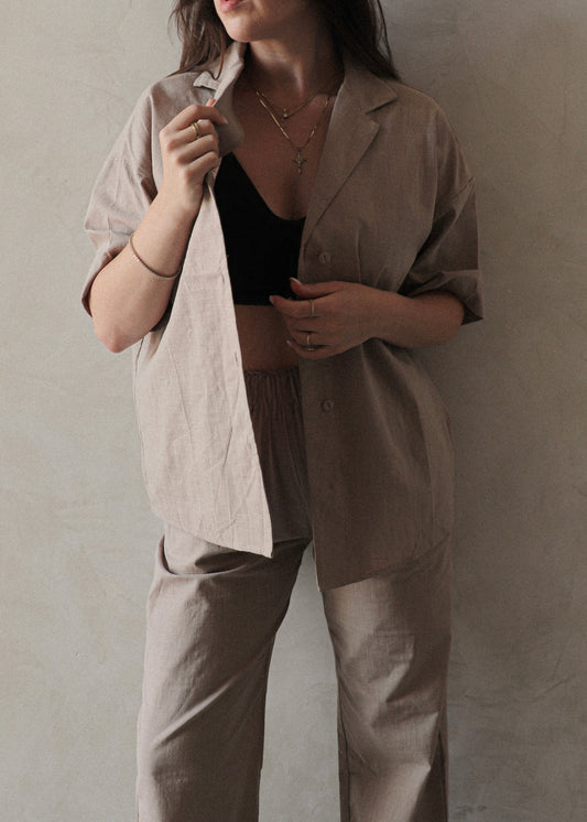 Lina Short Sleeve Button Up - Sand